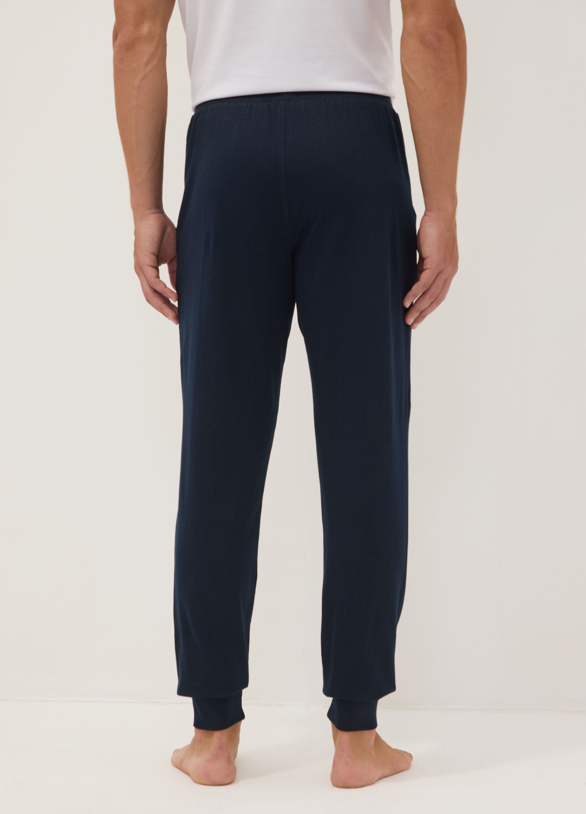 Blue organic cotton pyjama bottoms with drawstring