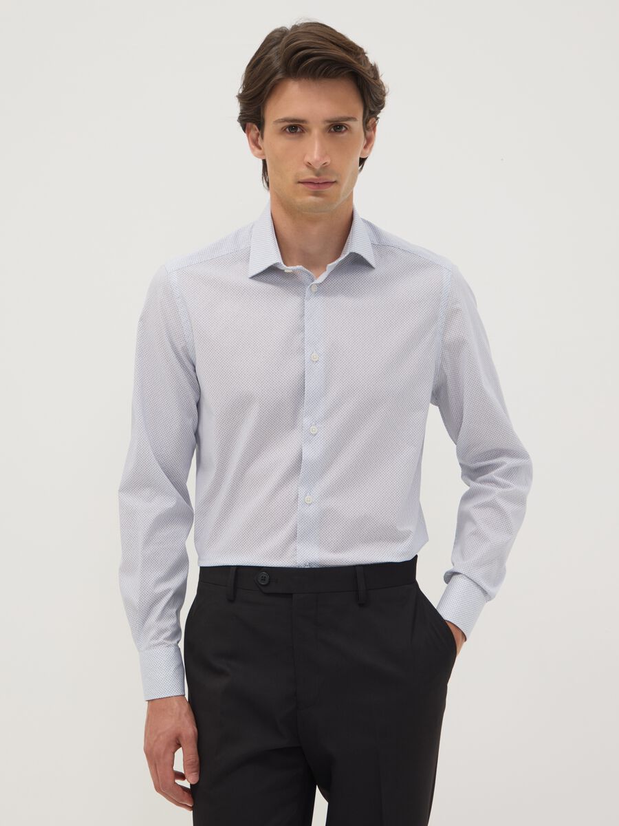 Light blue stretch cotton poplin shirt with cutaway collar_0