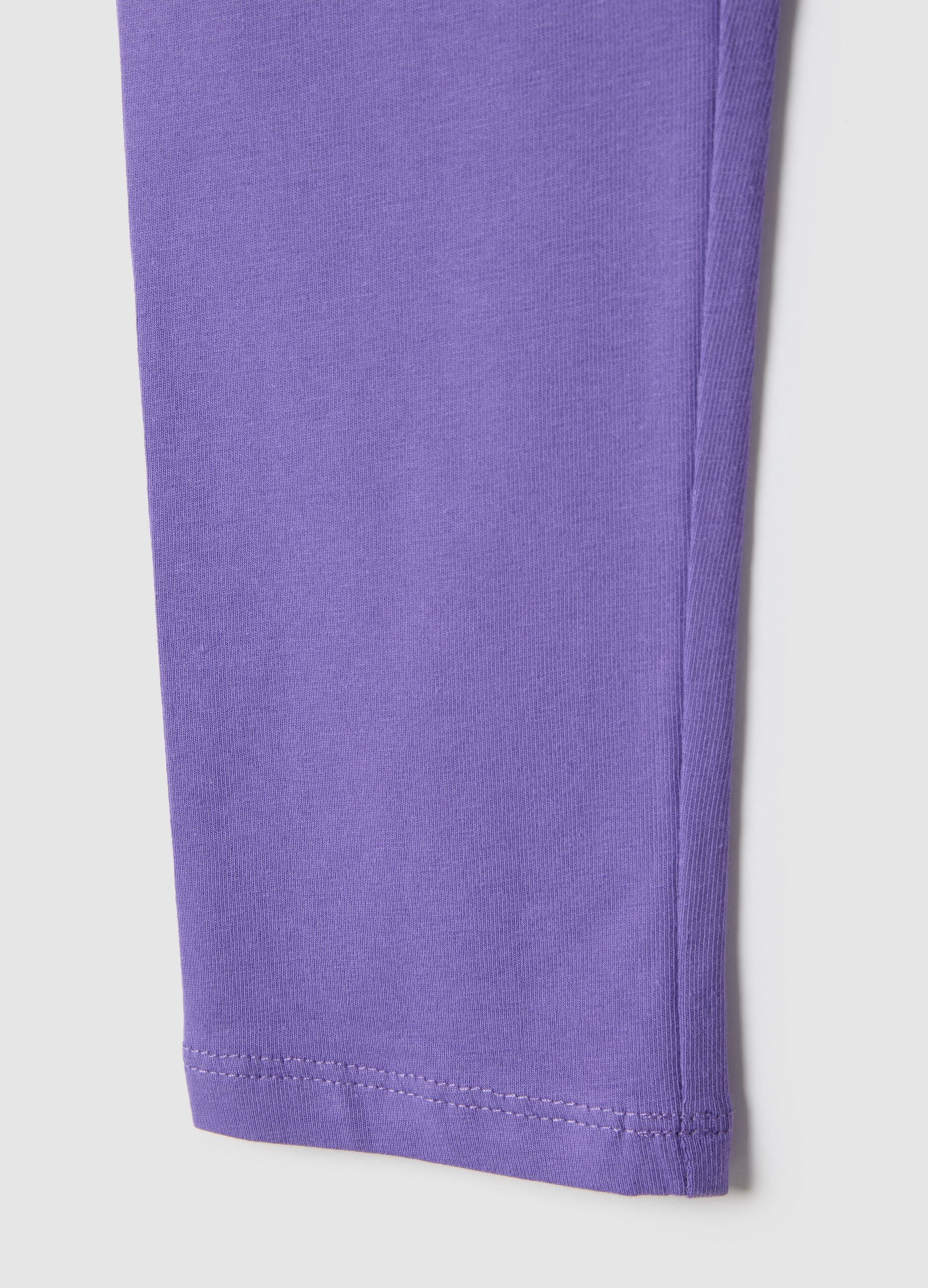 Girls' purple cotton stretch leggings slim fit with star