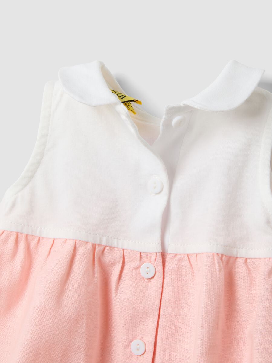 Pagliaccetto in misto cotone e lino con ricamo Winnie The Pooh da neonata_3