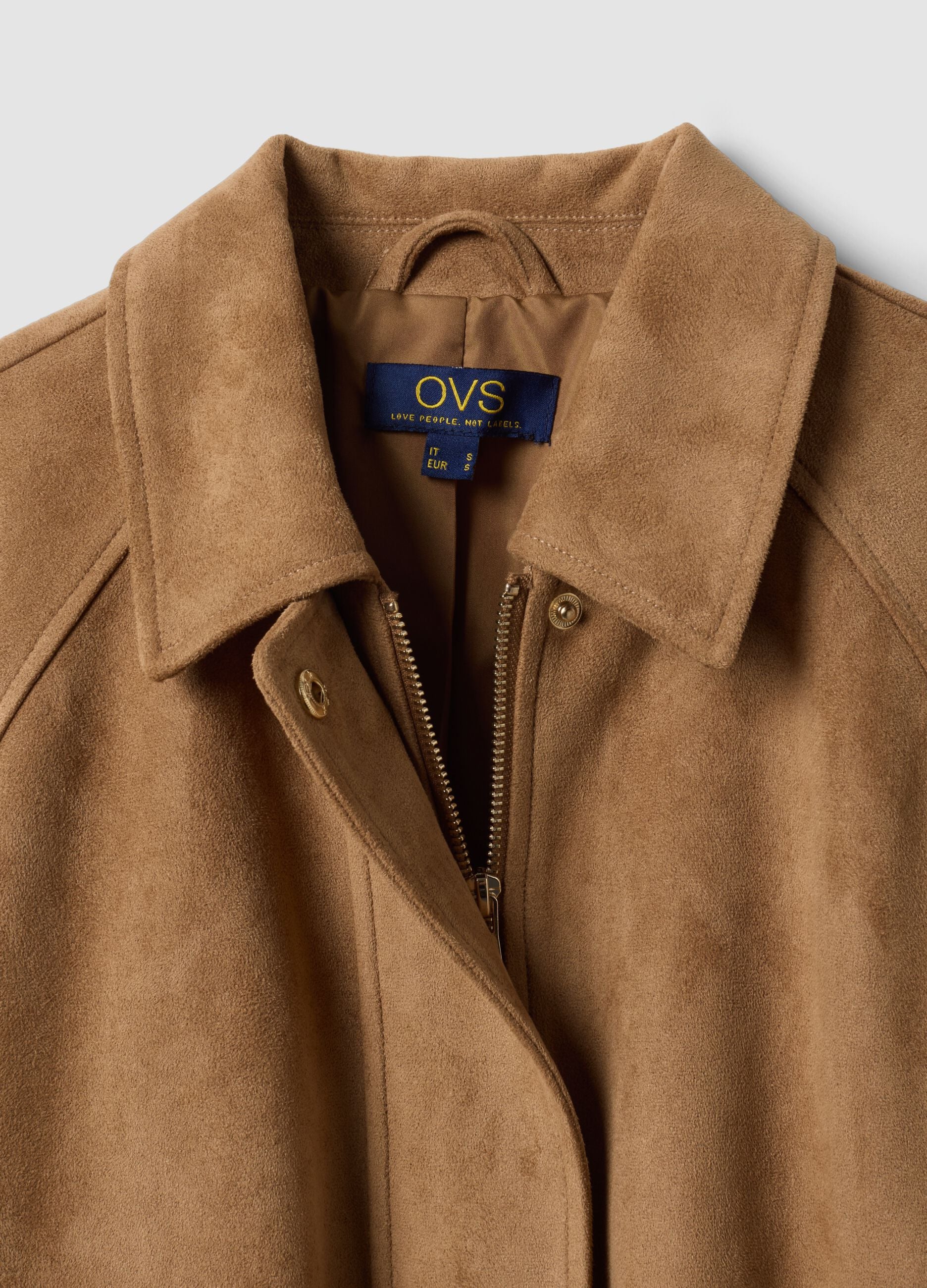 Beige regular-fit jacket with zip and buttons