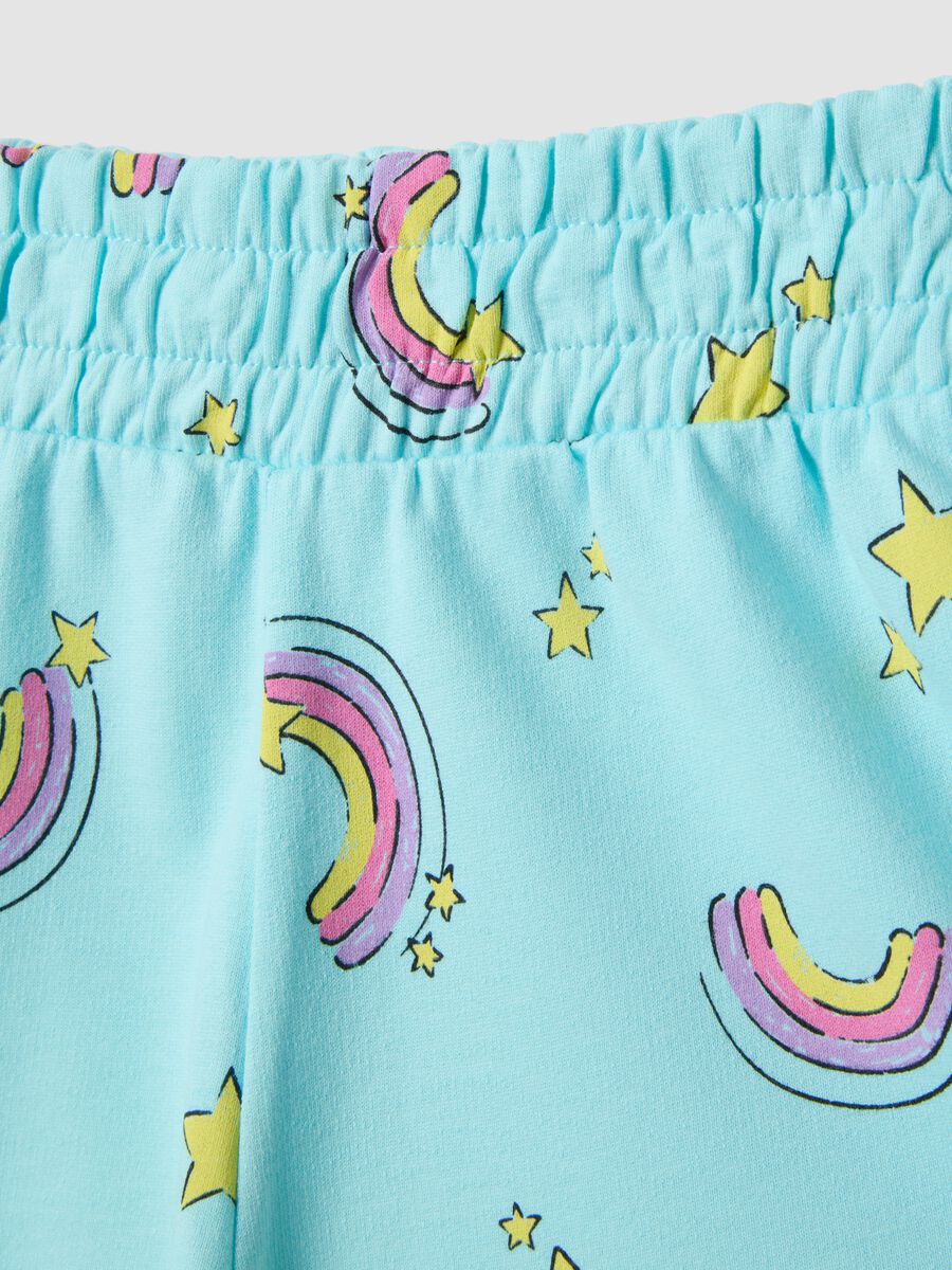 Girls' sky blue pure cotton shorts - regular fit with rainbows_2