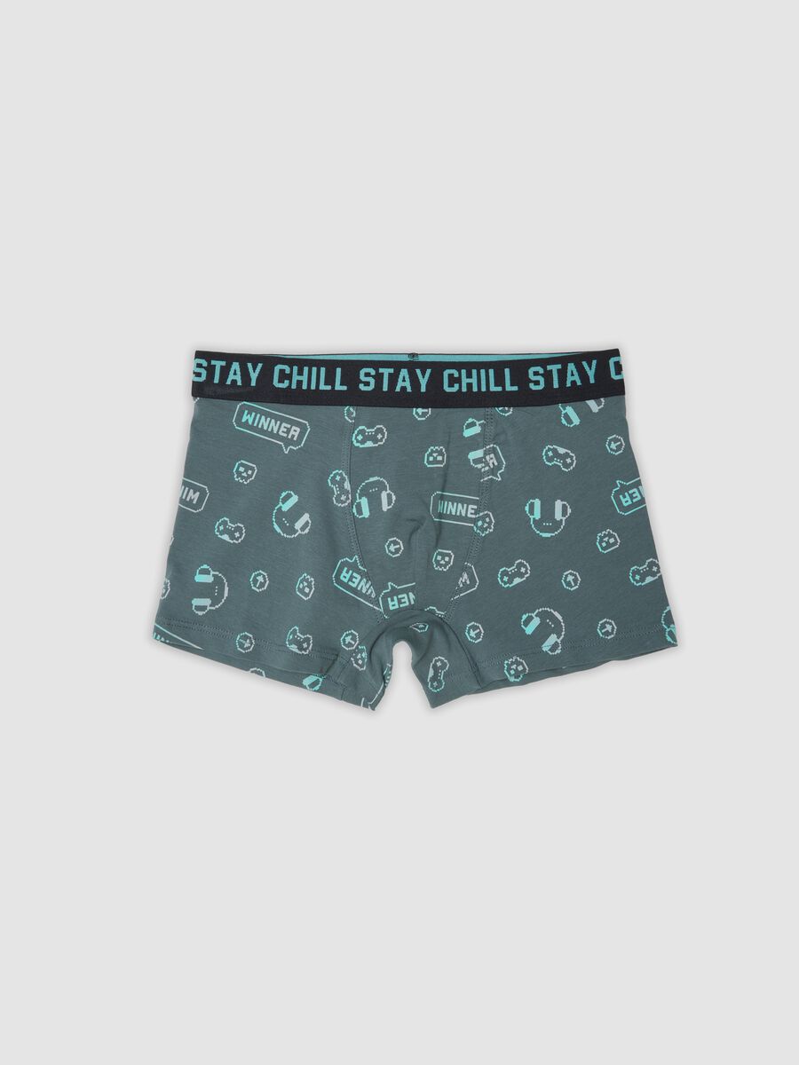 Green stretch organic cotton boxer shorts with gaming print_0