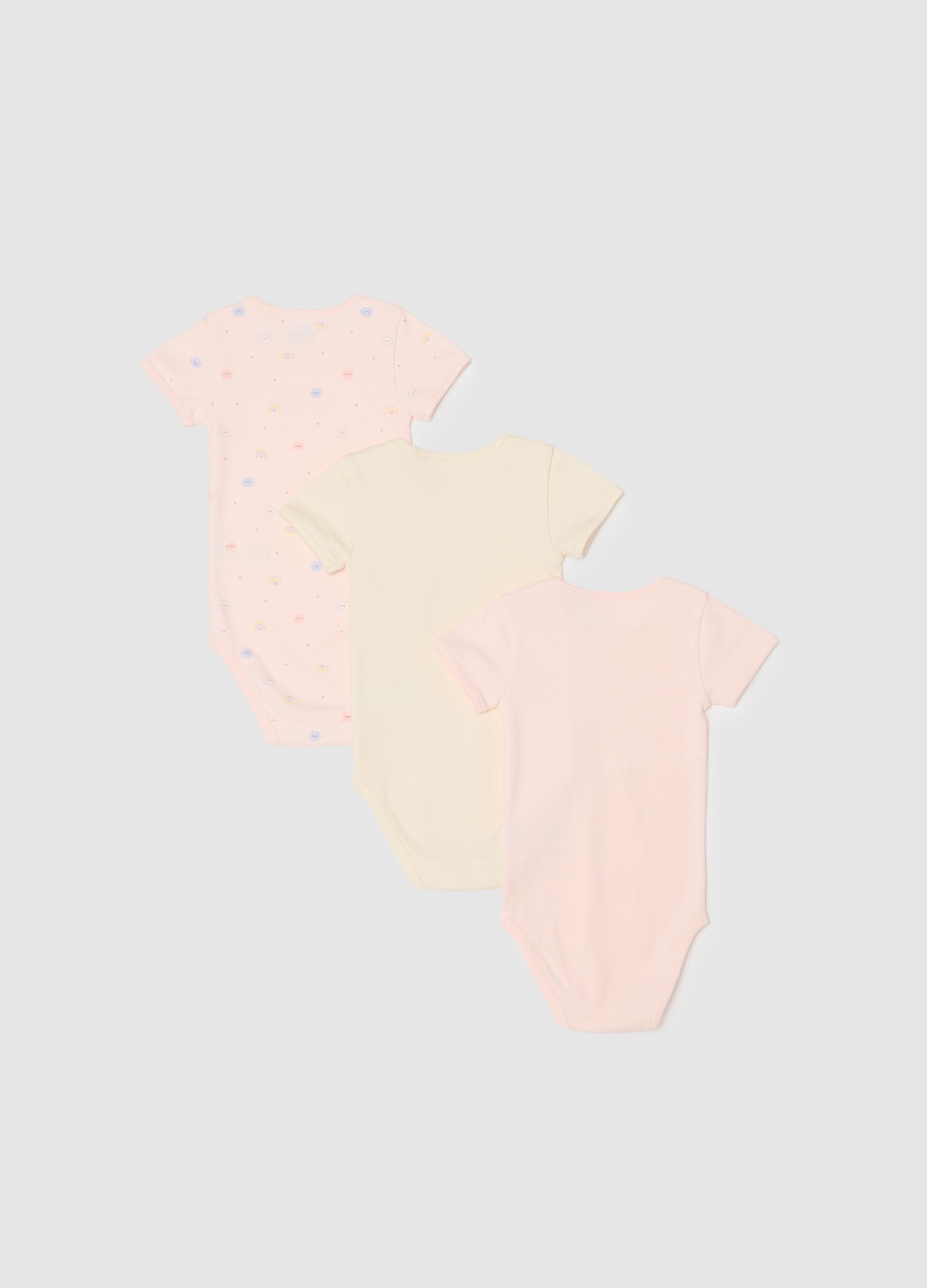 Pack of short sleeve multicolour bodysuits in pure cotton for baby girls