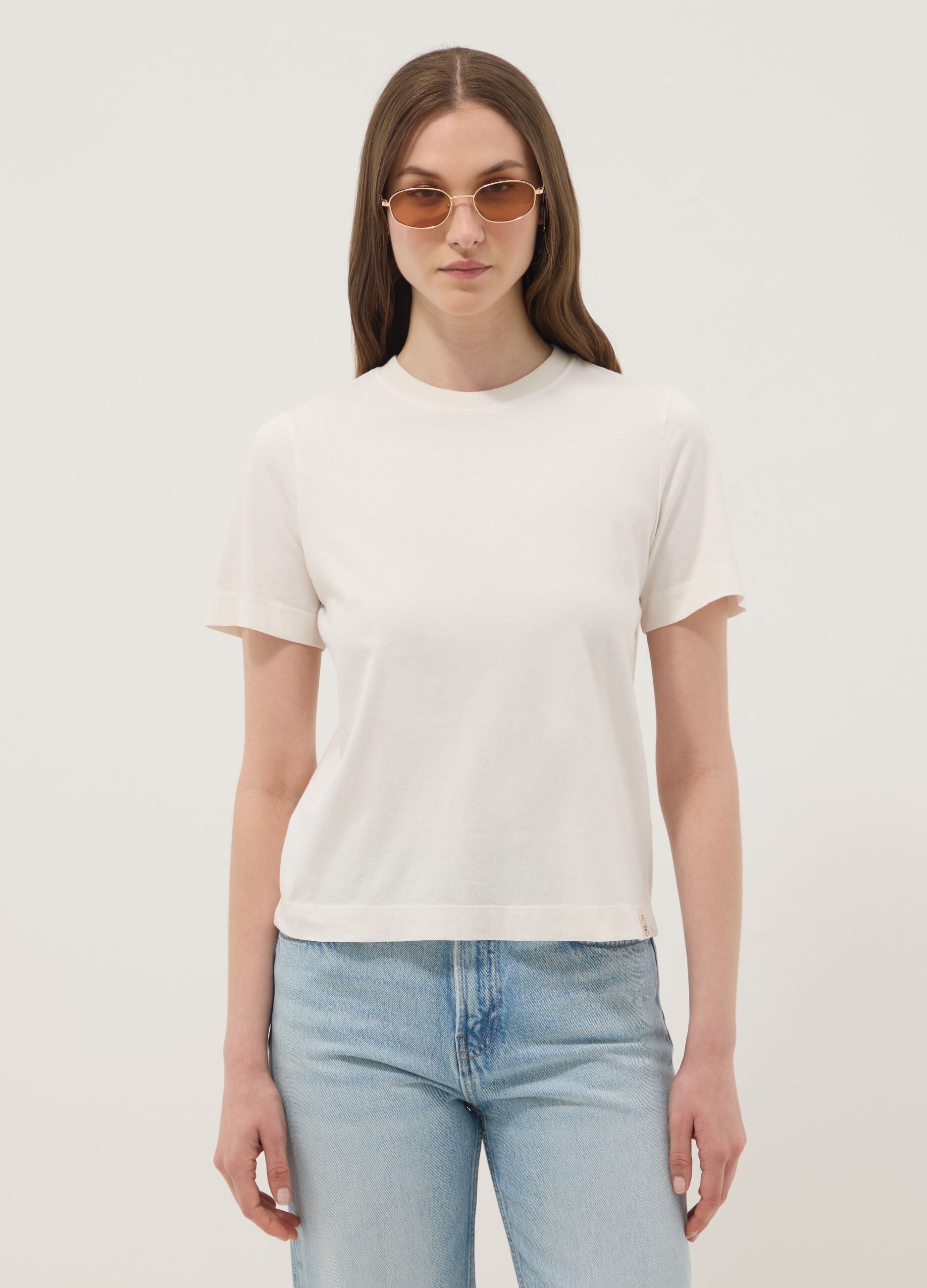 Beige short-sleeved pure cotton regular-fit T-shirt