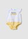Yellow and white organic cotton baby bodysuit with frills_0