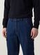 Dark blue pure cotton wide-leg cargo jeans_3