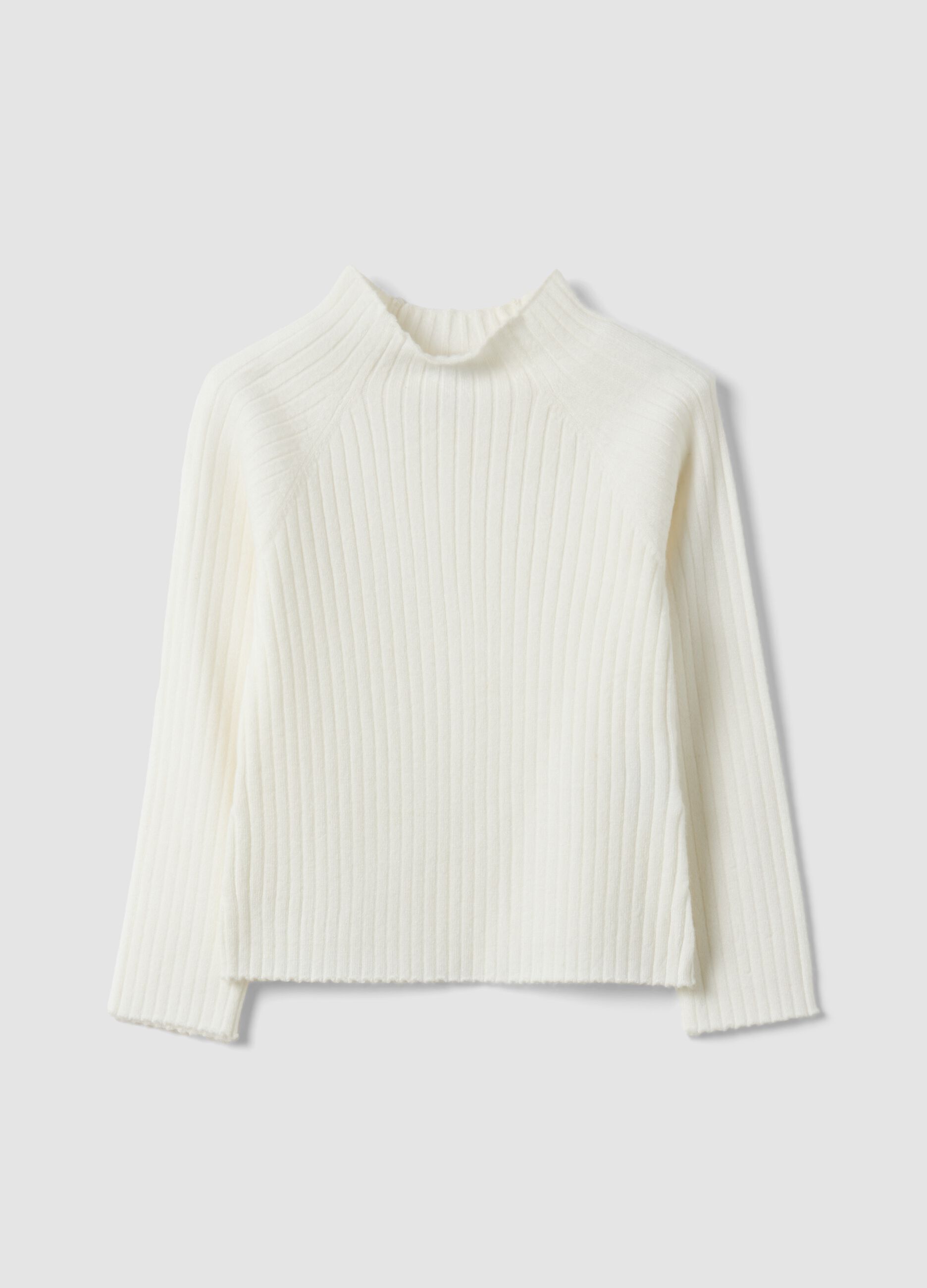 White ribbed viscose-blend crew-neck top, regular fit