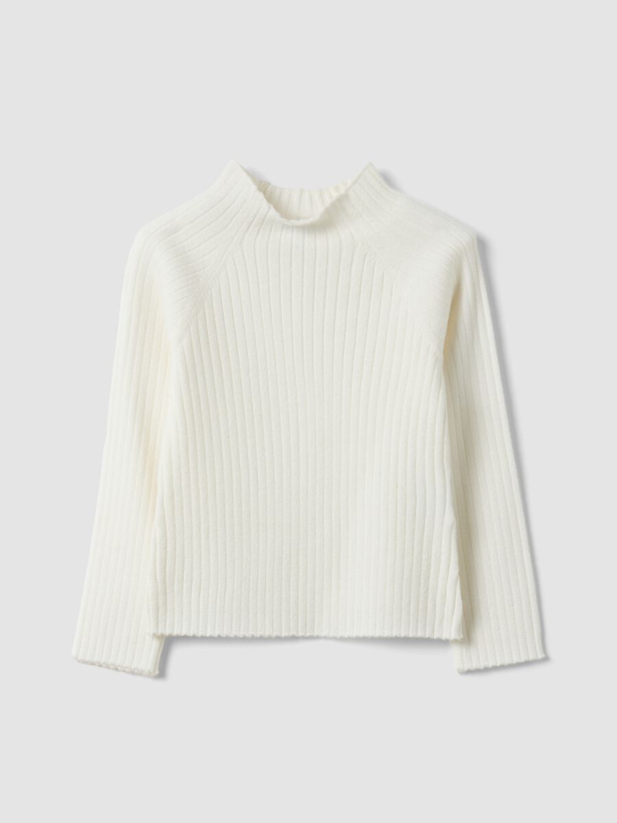 White ribbed viscose-blend crew-neck top, regular fit_0