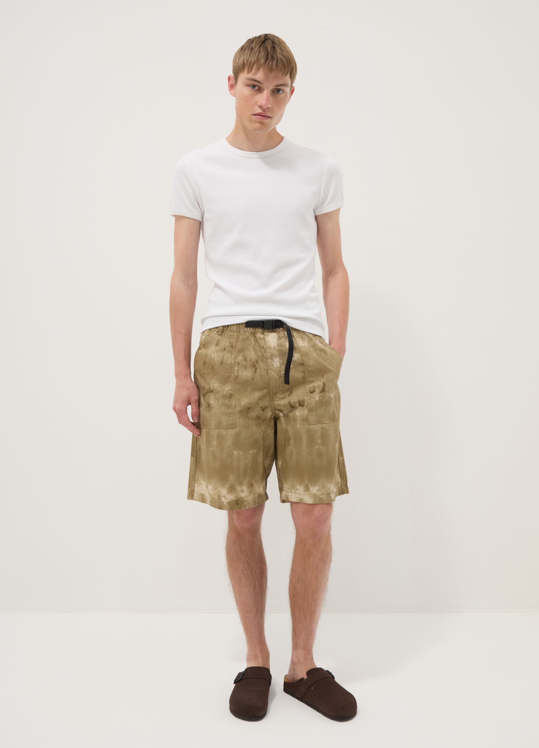 Beige baggy pure cotton Bermuda shorts