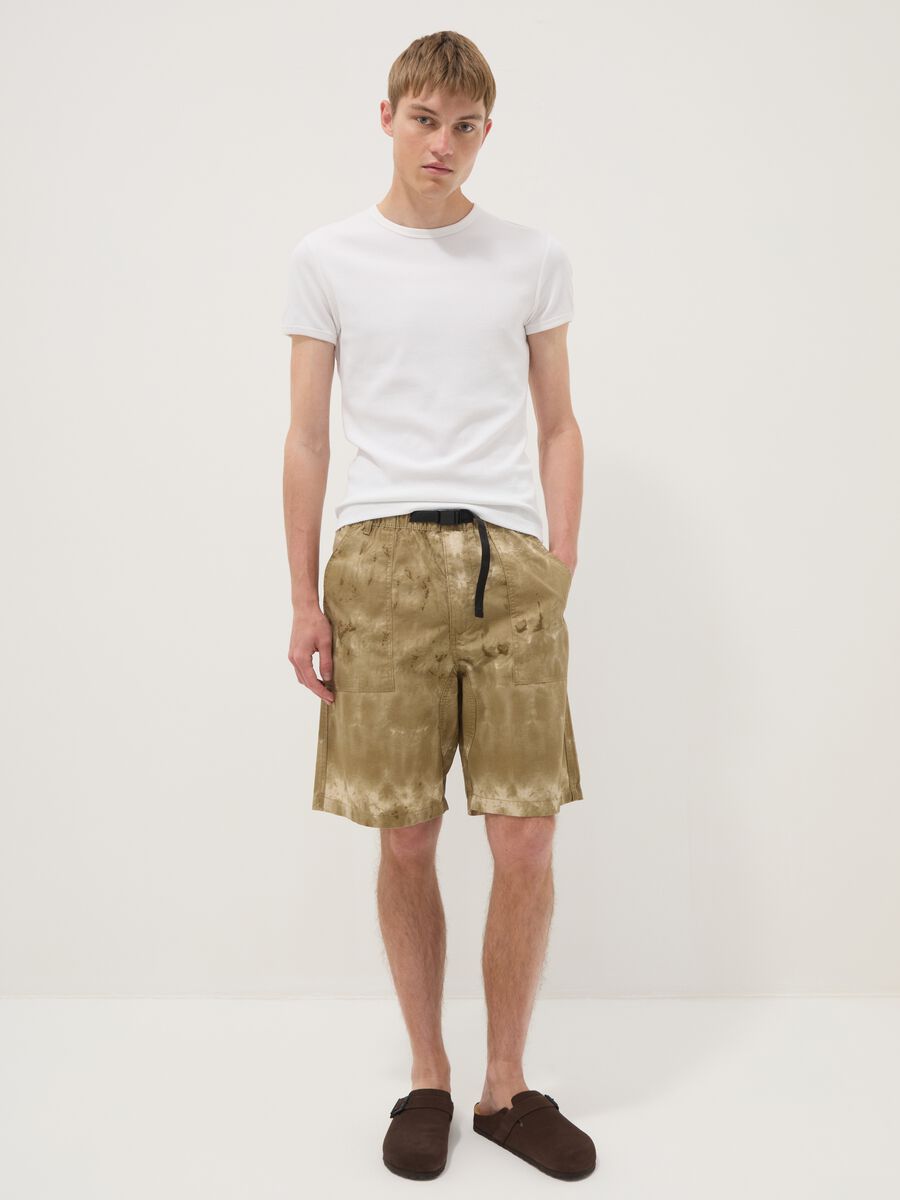 Beige baggy pure cotton Bermuda shorts_0