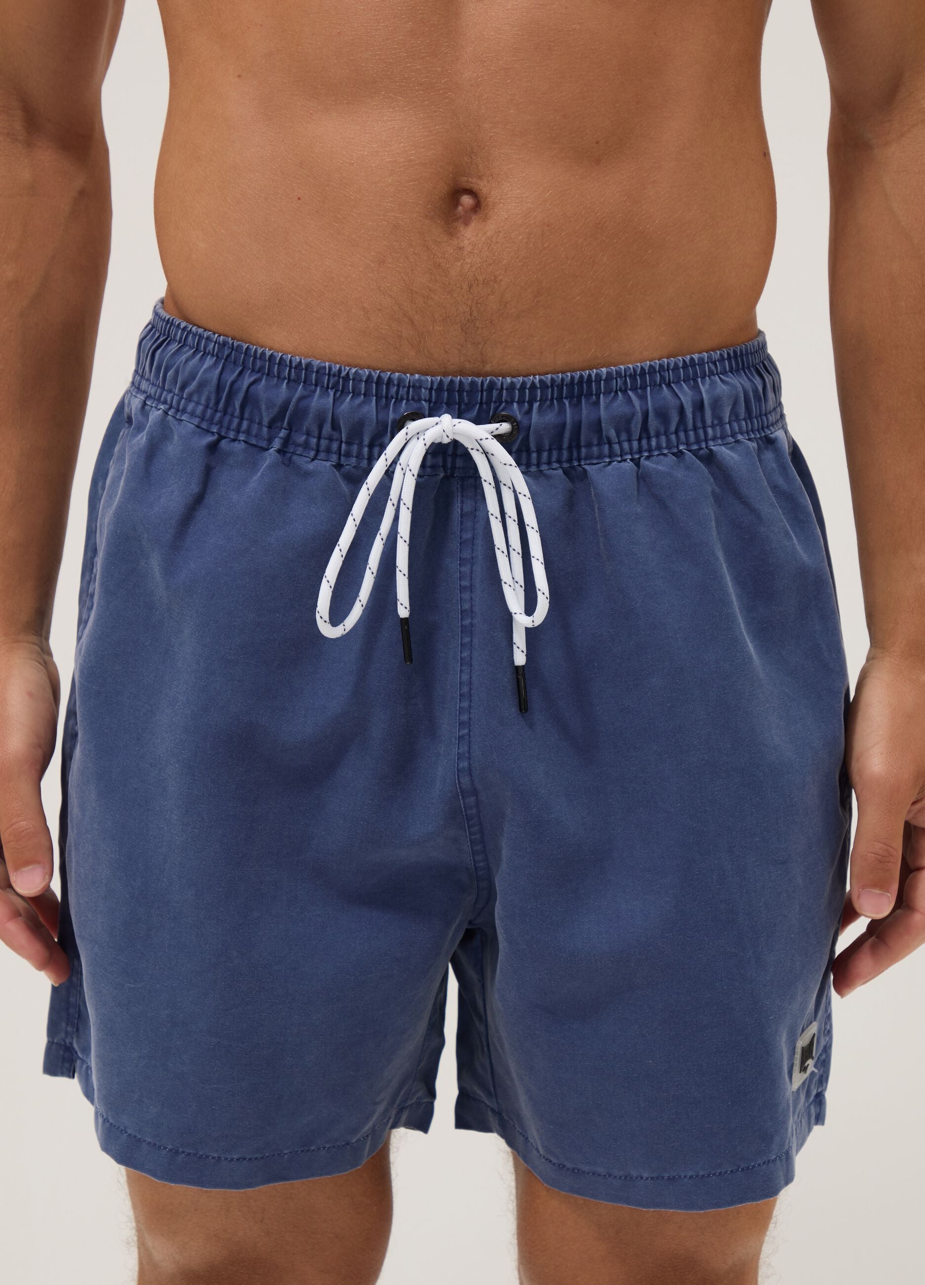 Navy blue swim boxer shorts with drawstring
