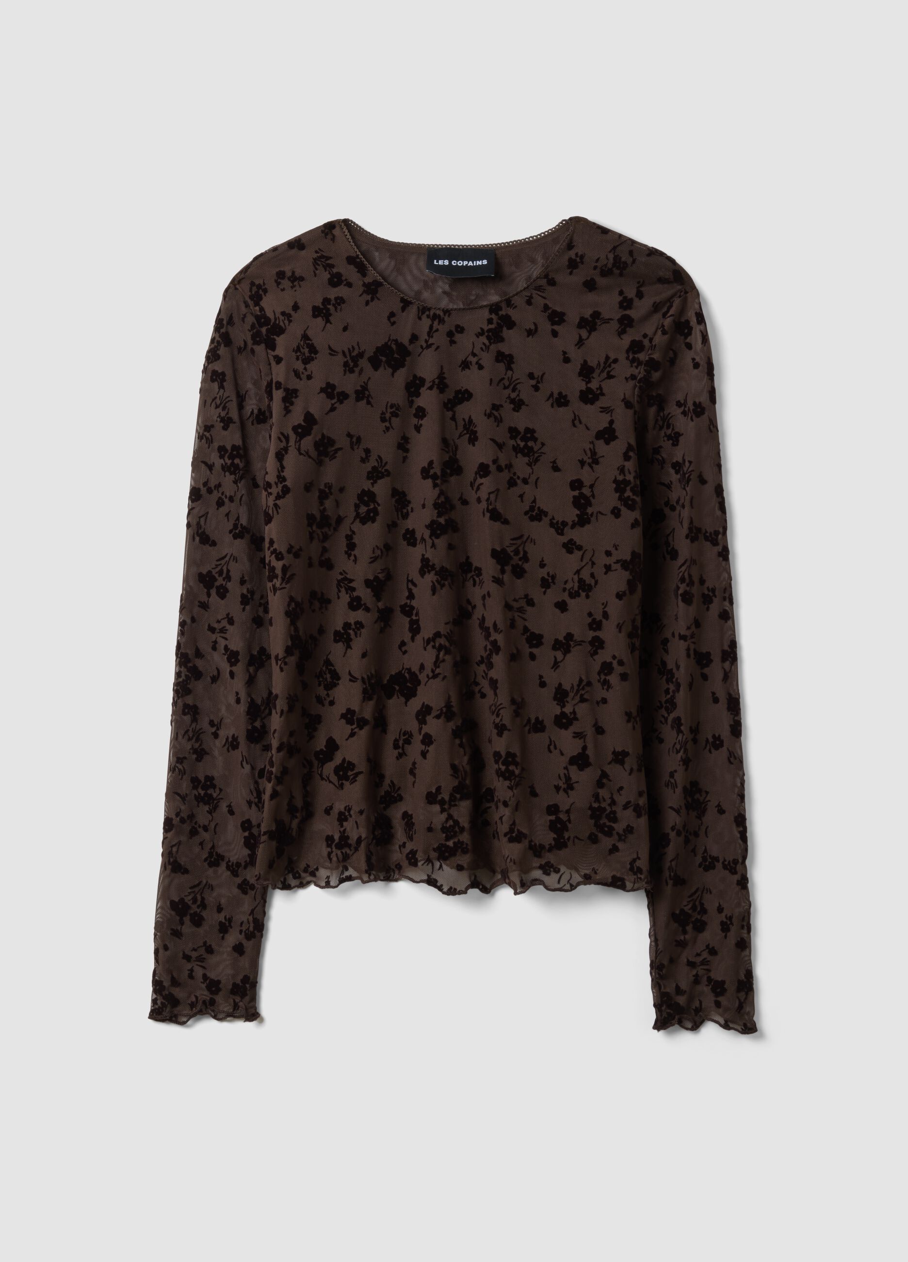 Black stretch floral-pattern T-shirt