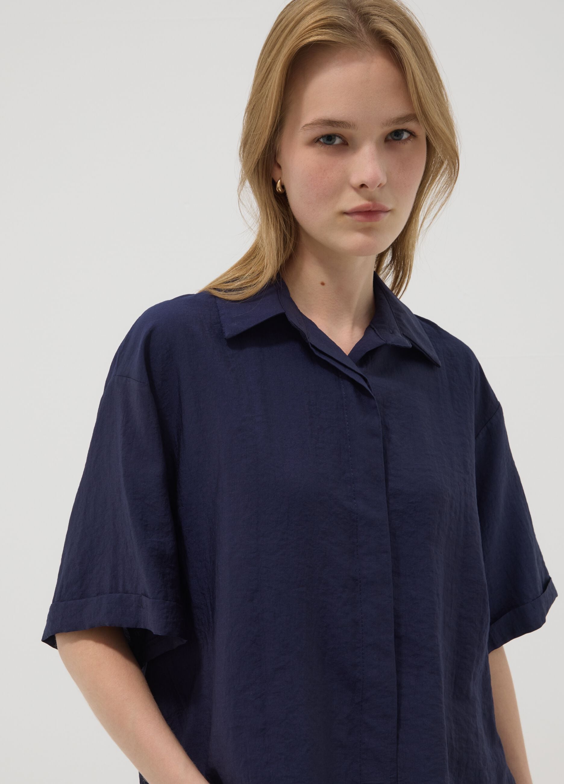Blue viscose-blend shirt