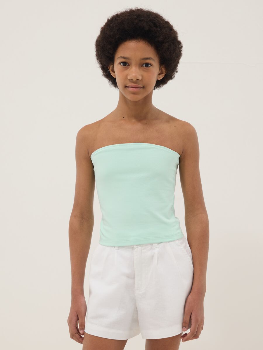 Top fitted a fascia verde in cotone elasticizzato da ragazza_0
