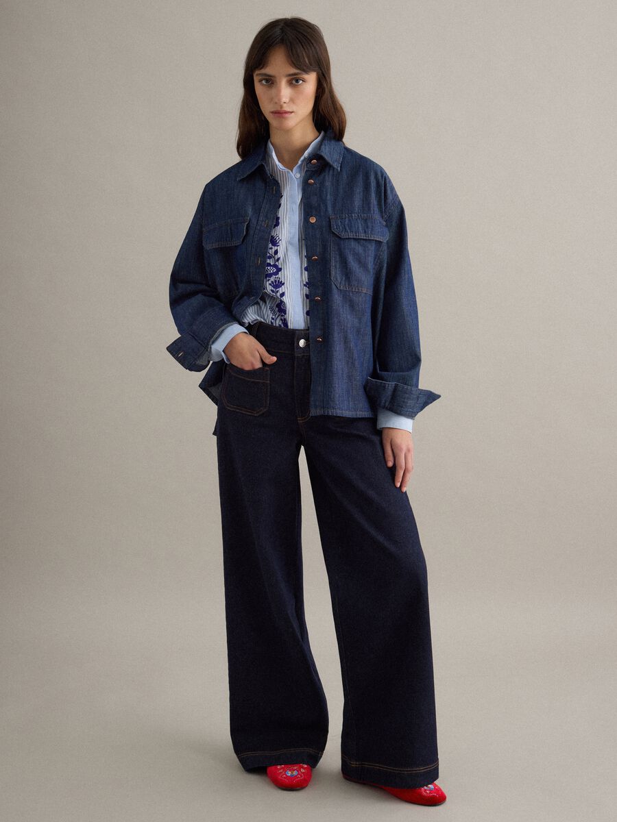 Camicetta in puro cotone denim blu regular fit_2