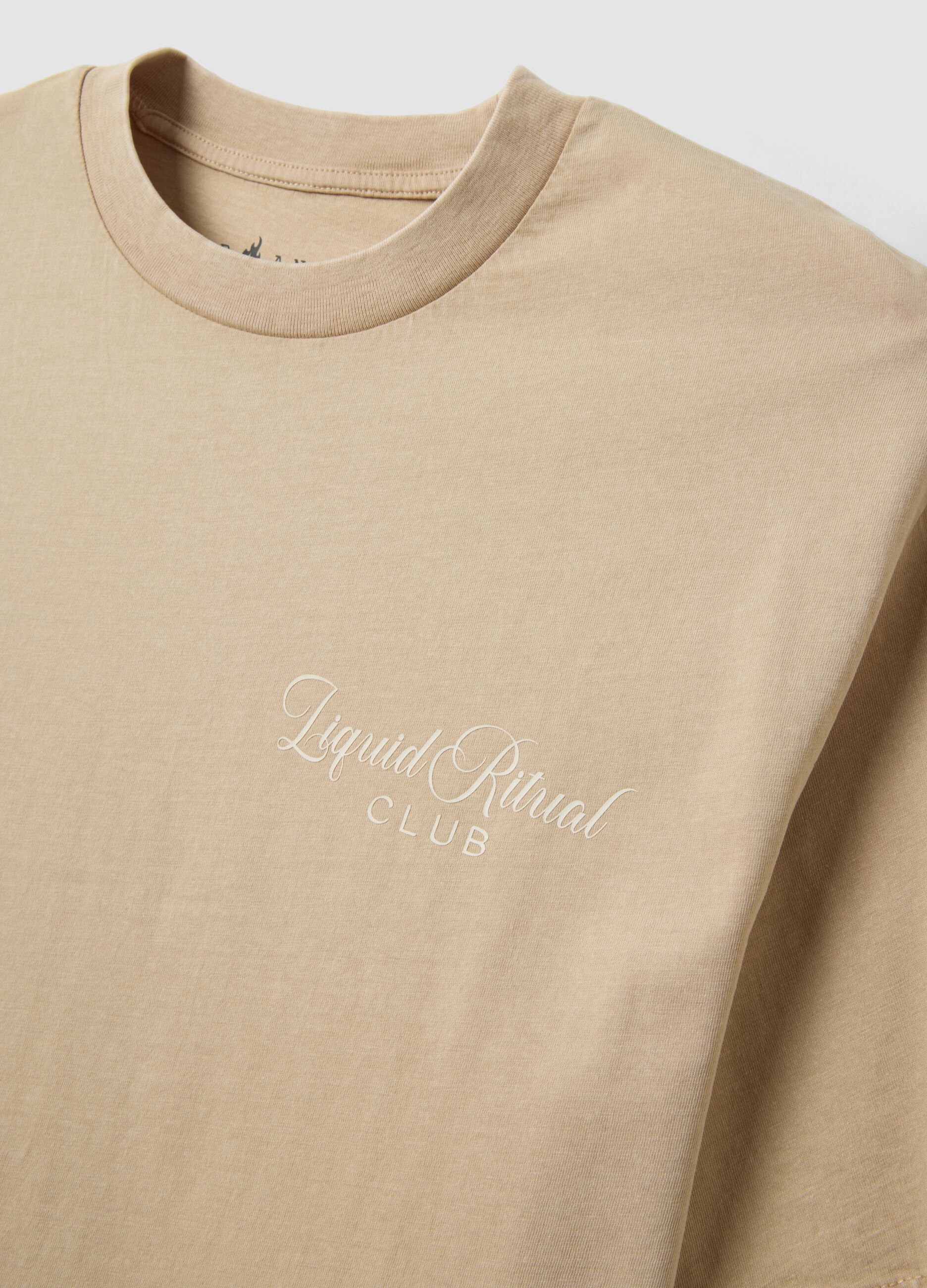Beige short-sleeve pure cotton T-shirt