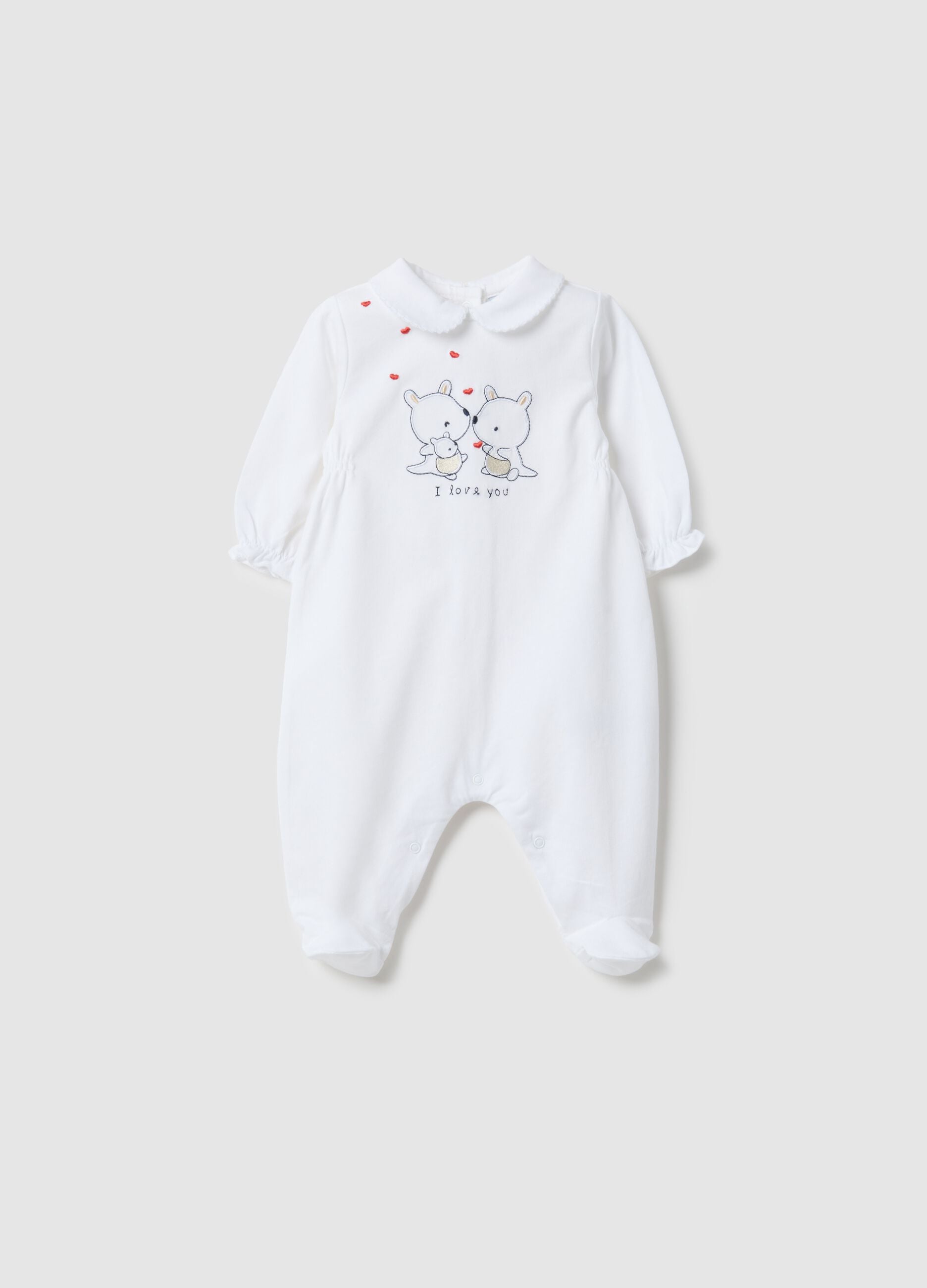 Baby girl's white pure cotton romper with embroidery and buttons
