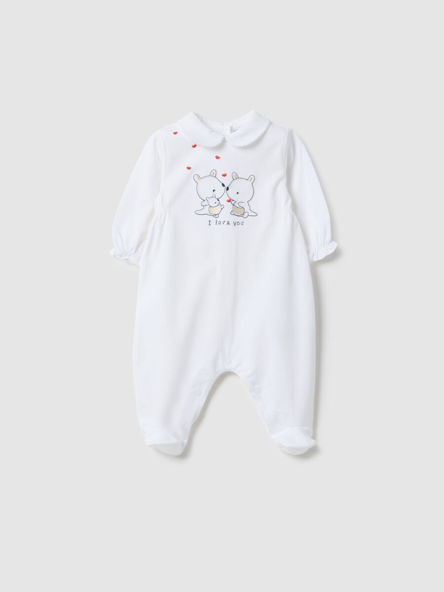 Baby girl's white pure cotton romper with embroidery and buttons_0