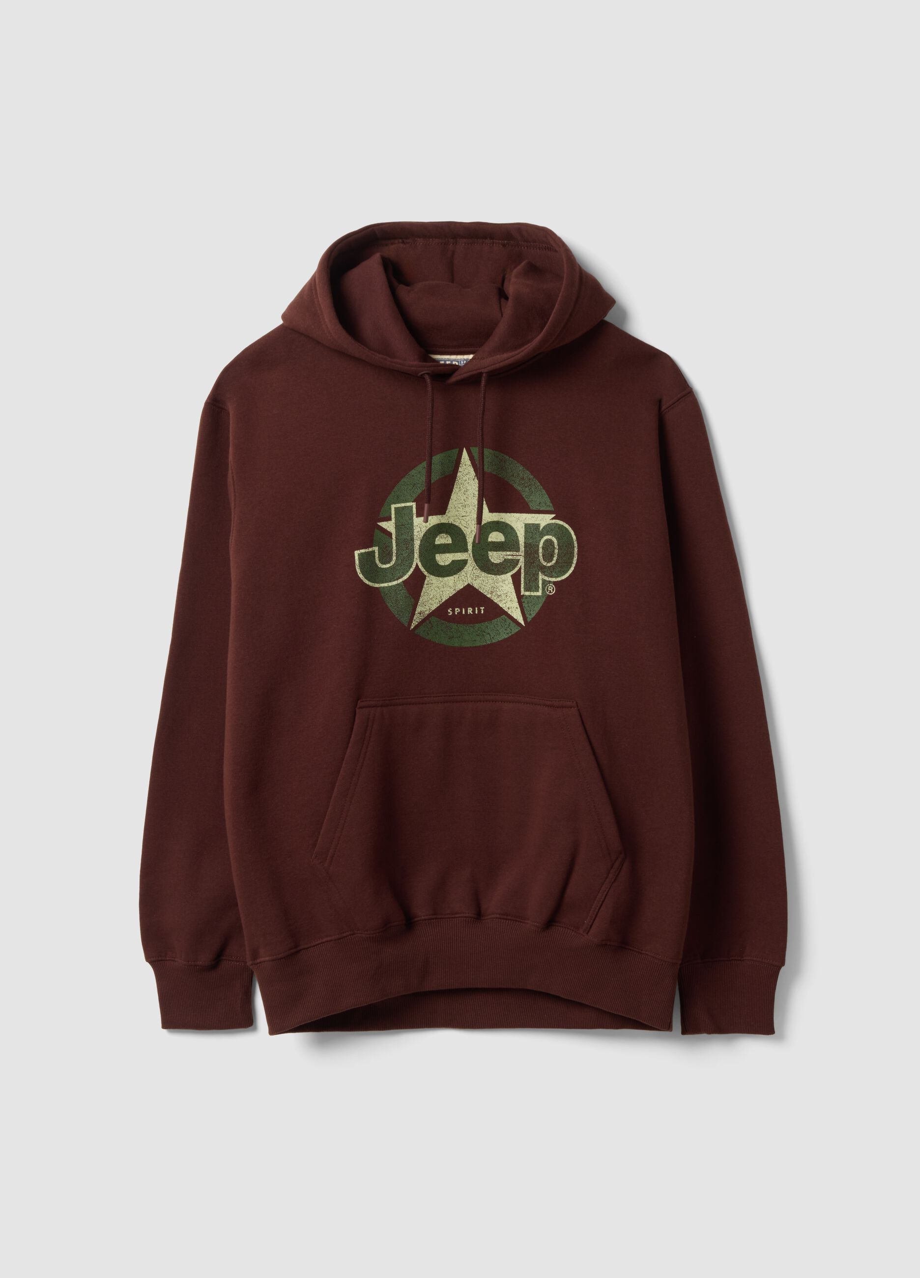 Brown cotton-blend hoodie with Jeep print, relaxed fit