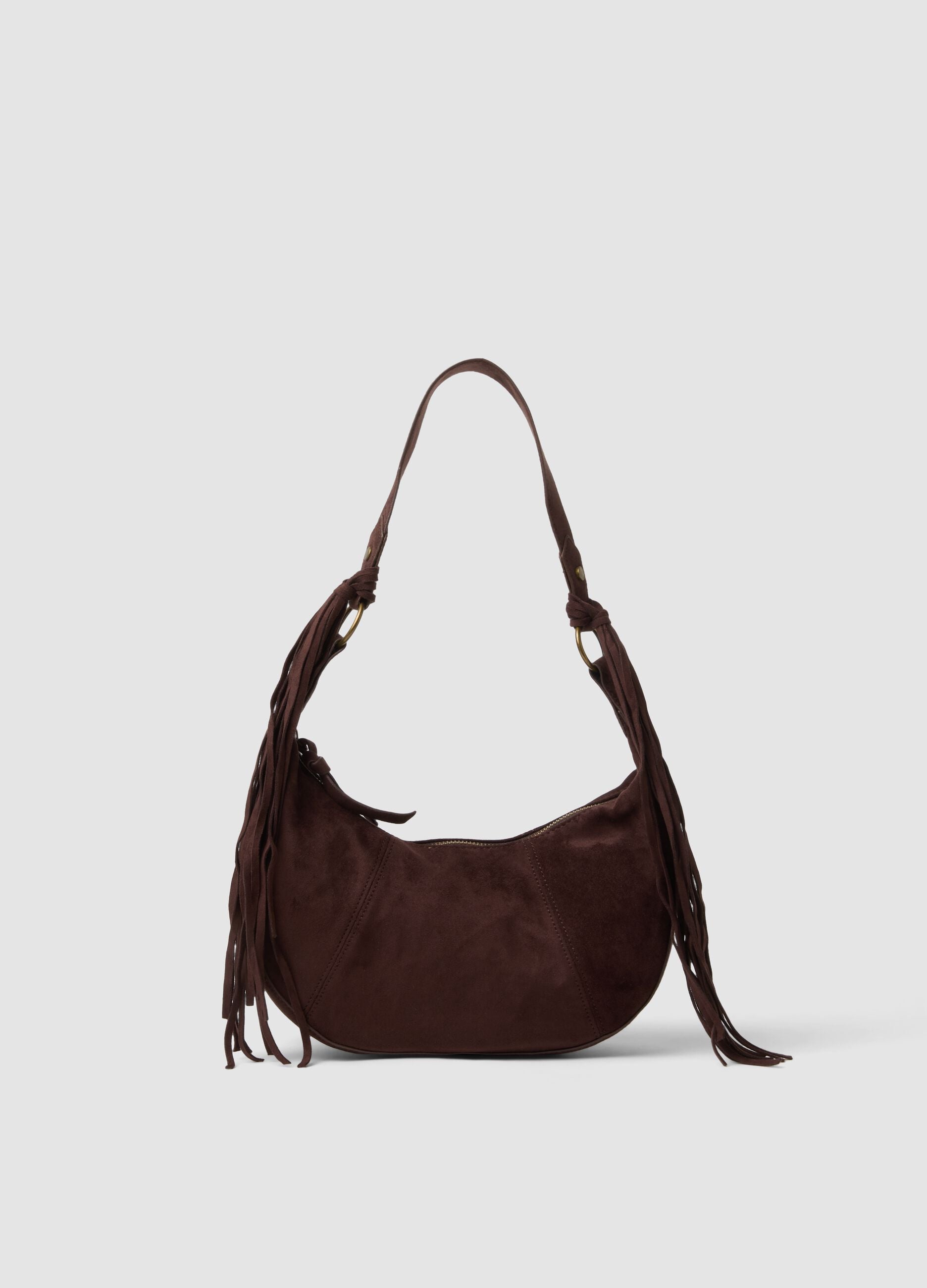 Brown shoulder bag with fringes
