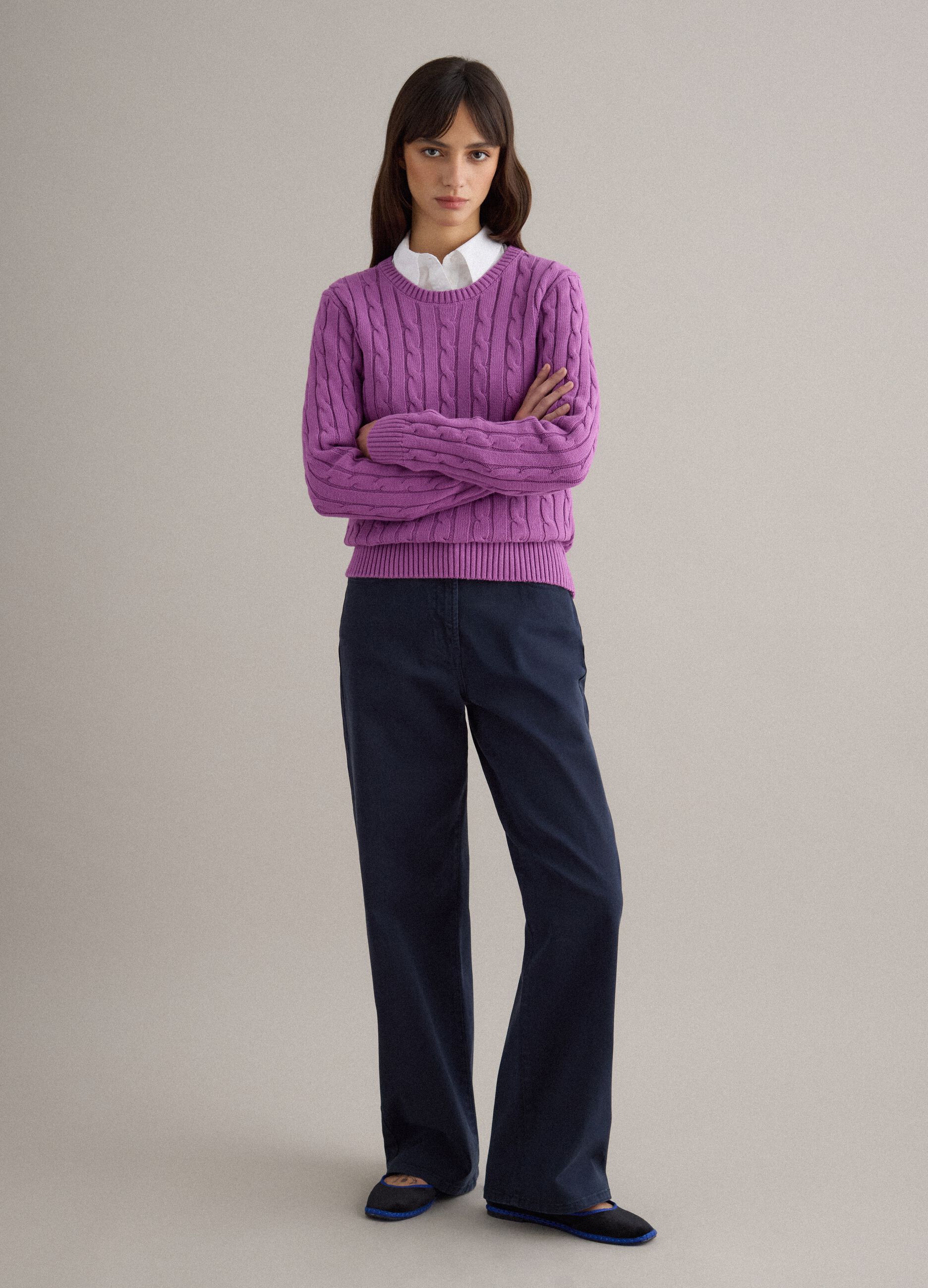 Purple pure cotton regular fit cable knit jumper