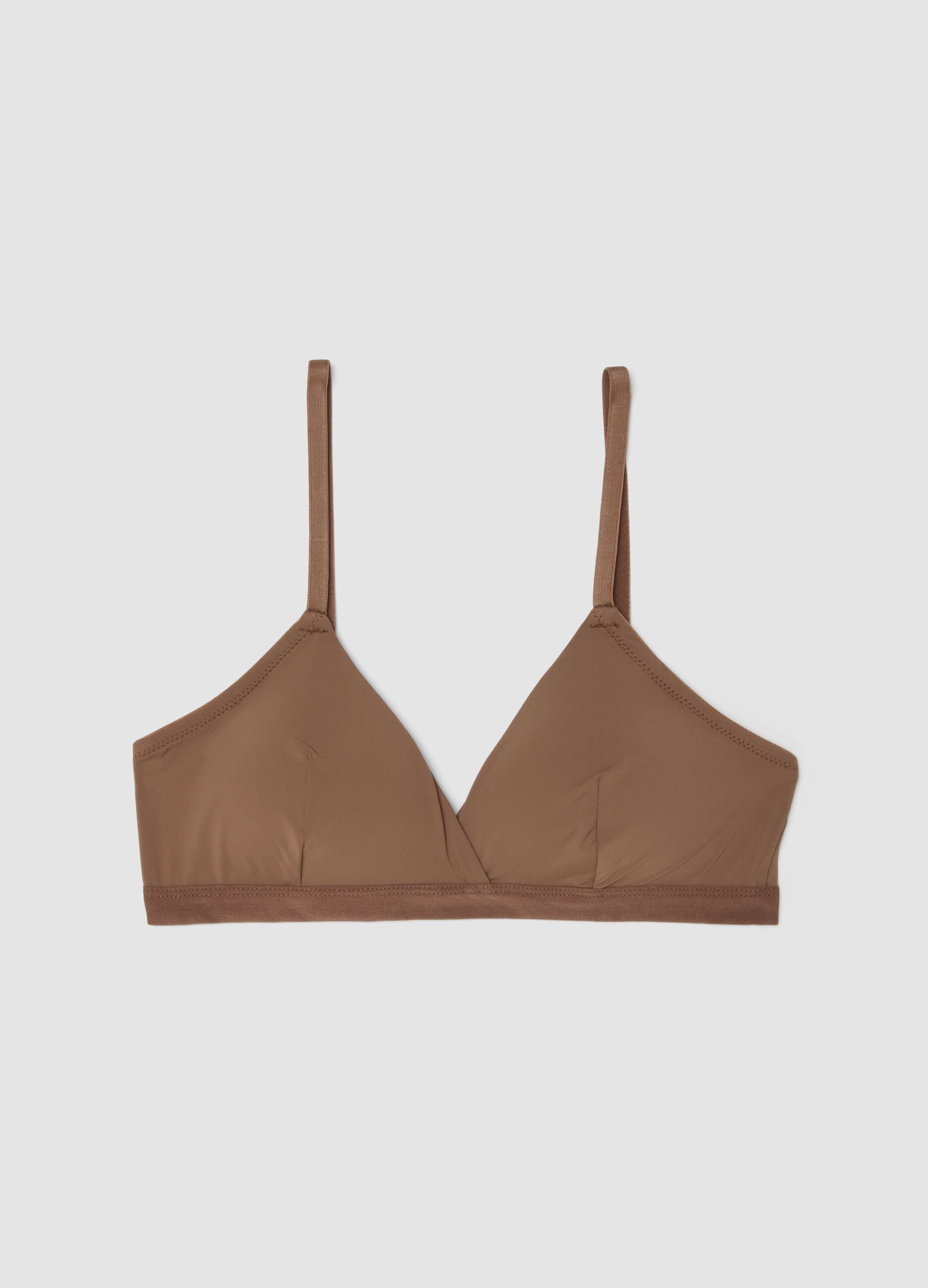 Beige triangle bra with removable padding in stretch fabric