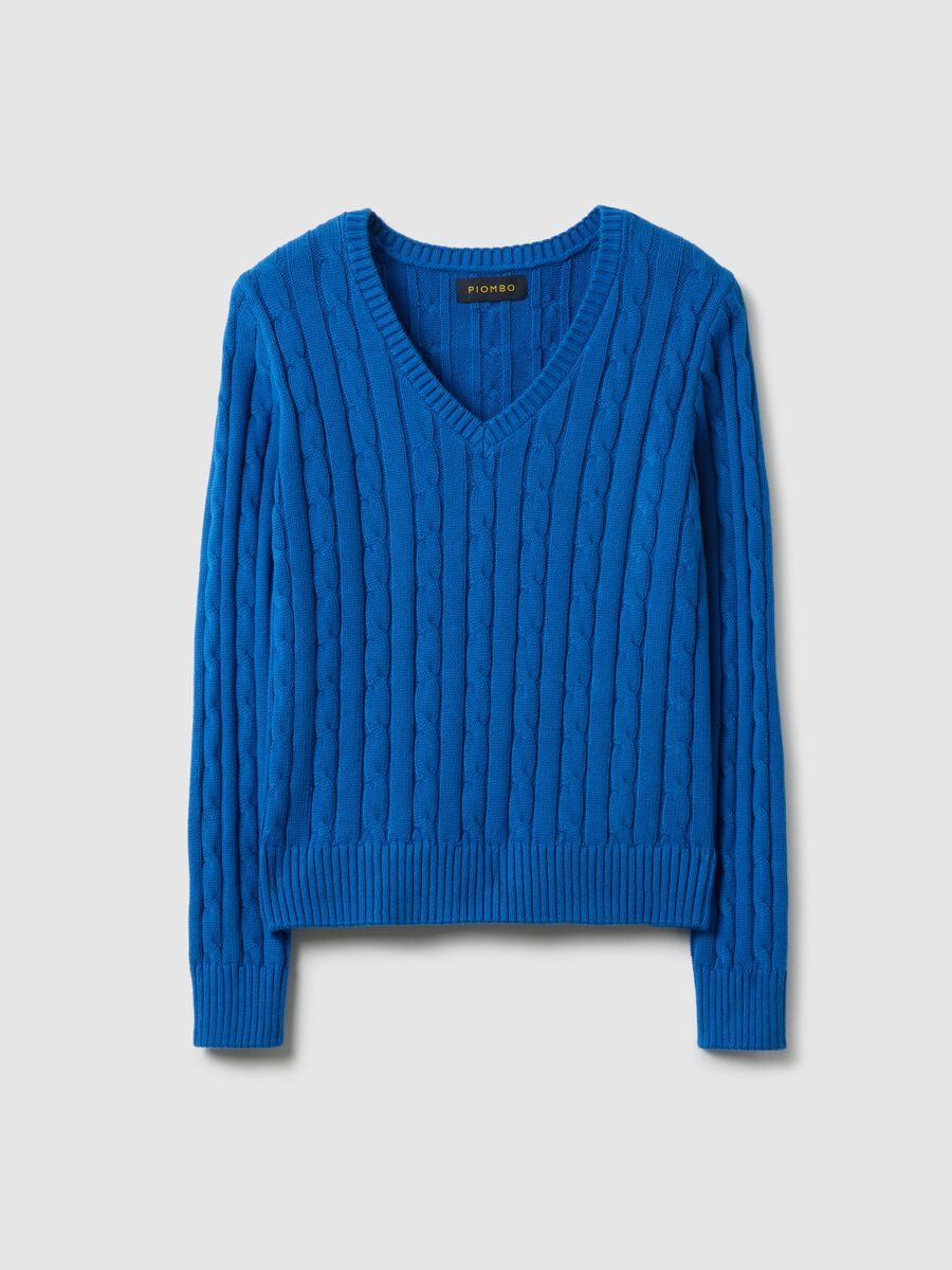 Pullover blu in puro cotone regular fit con lavorazione a treccia_4