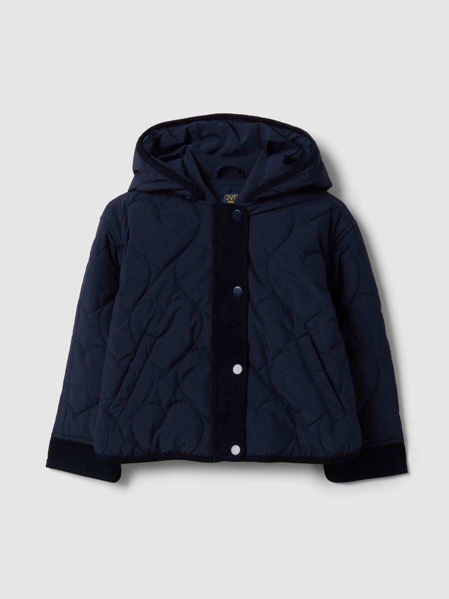 Girls&rsquo; blue quilted hooded jacket with ribbed trims_0