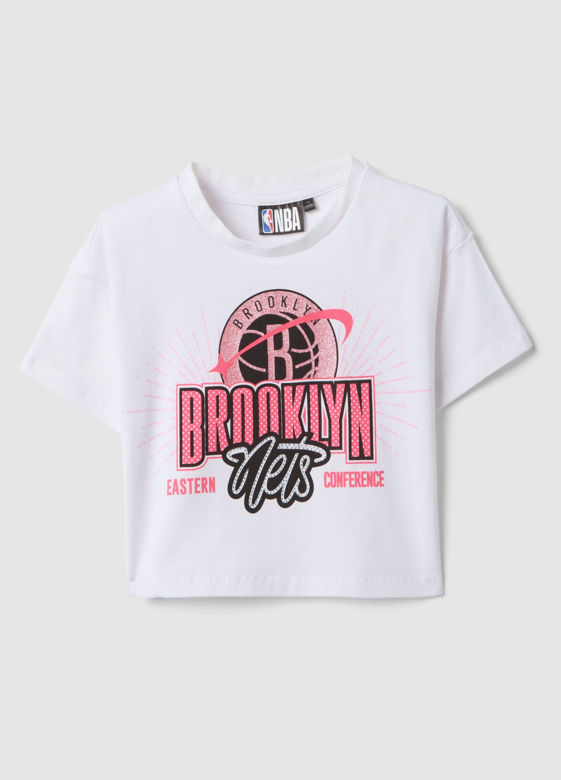 White stretch cotton girls' boxy fit Brooklyn T-shirt