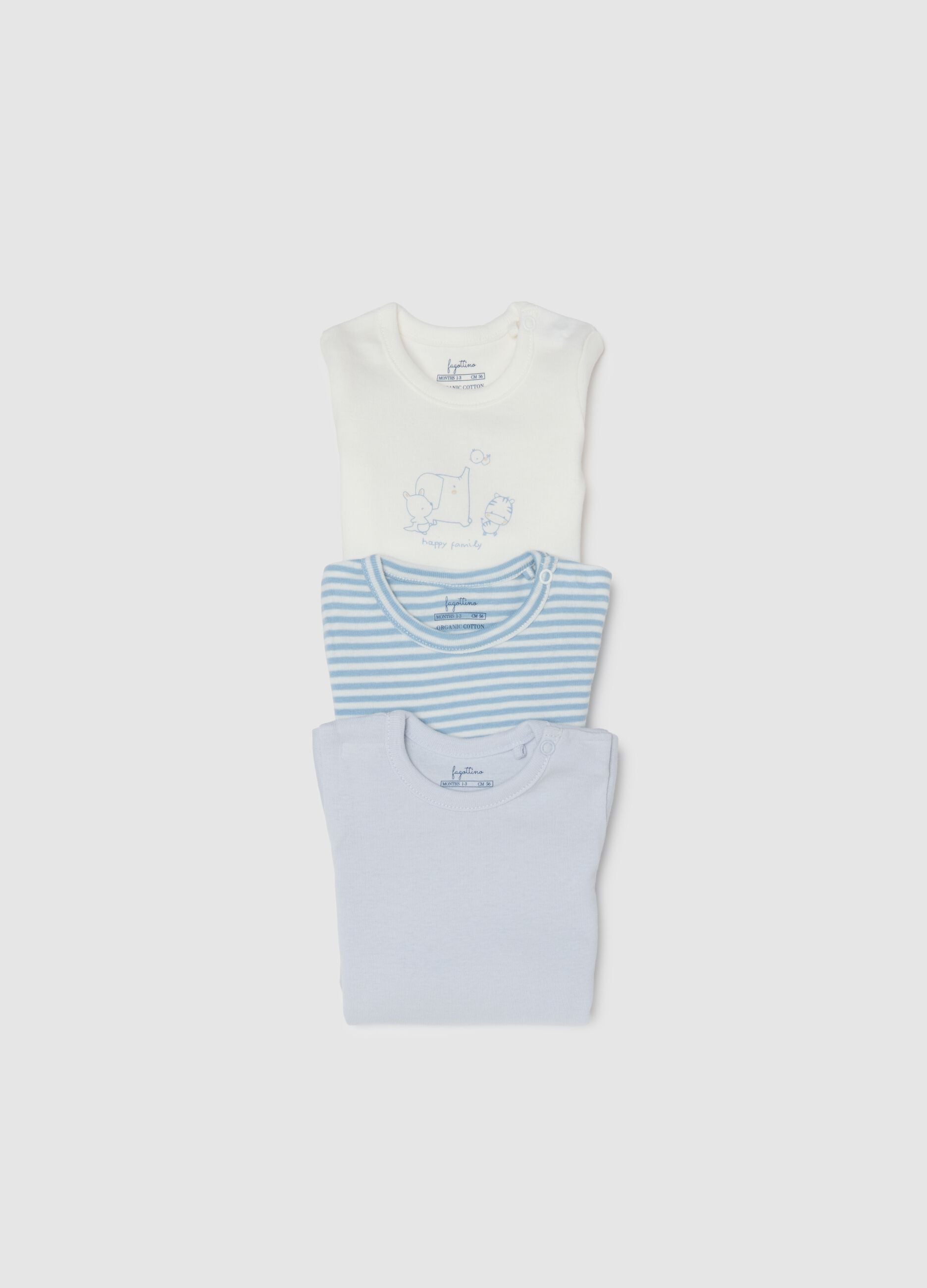 Multicoloured pure cotton baby bodysuit tripack with button closure