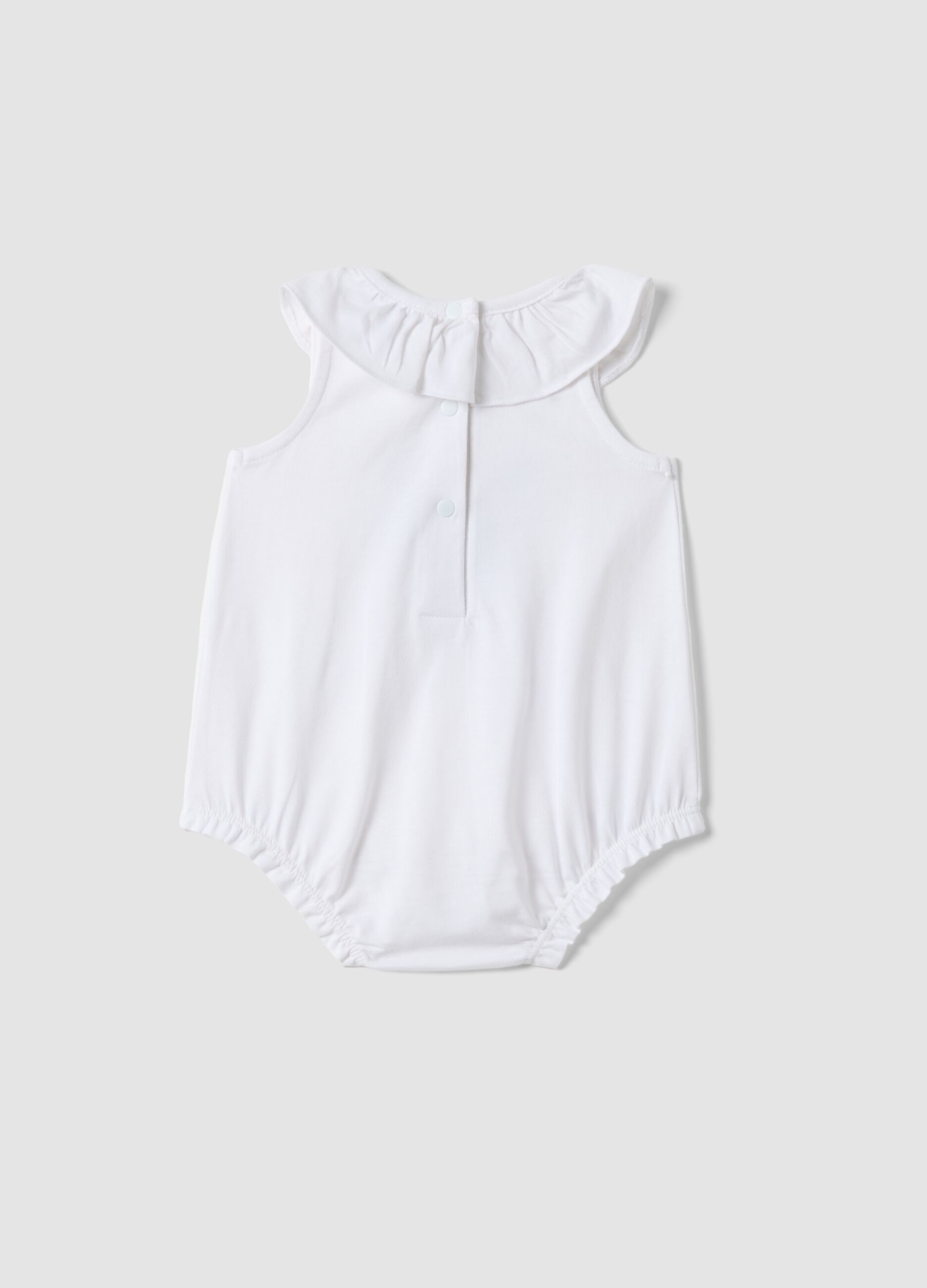 Sleeveless white pure cotton baby romper with fish