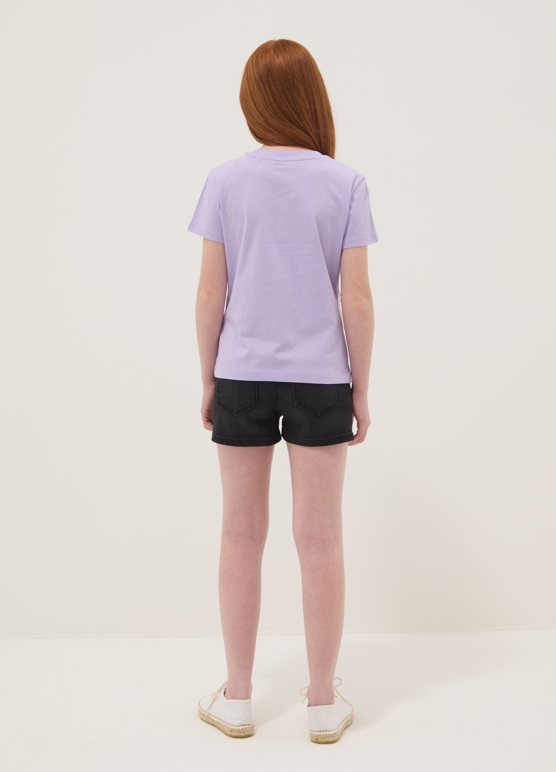 Girls&rsquo; black denim shorts in stretch cotton blend, slim fit