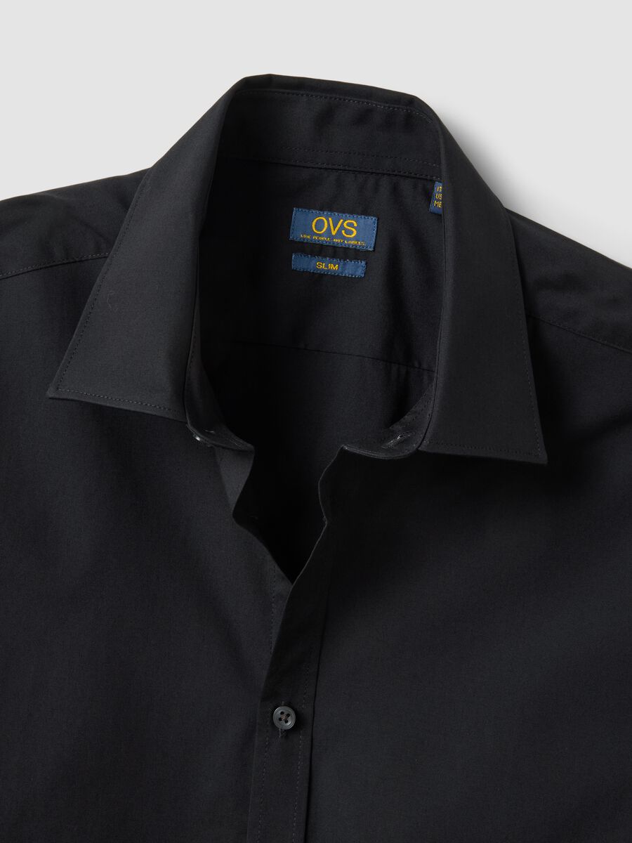 Black slim-fit shirt with classic collar, easy iron_6