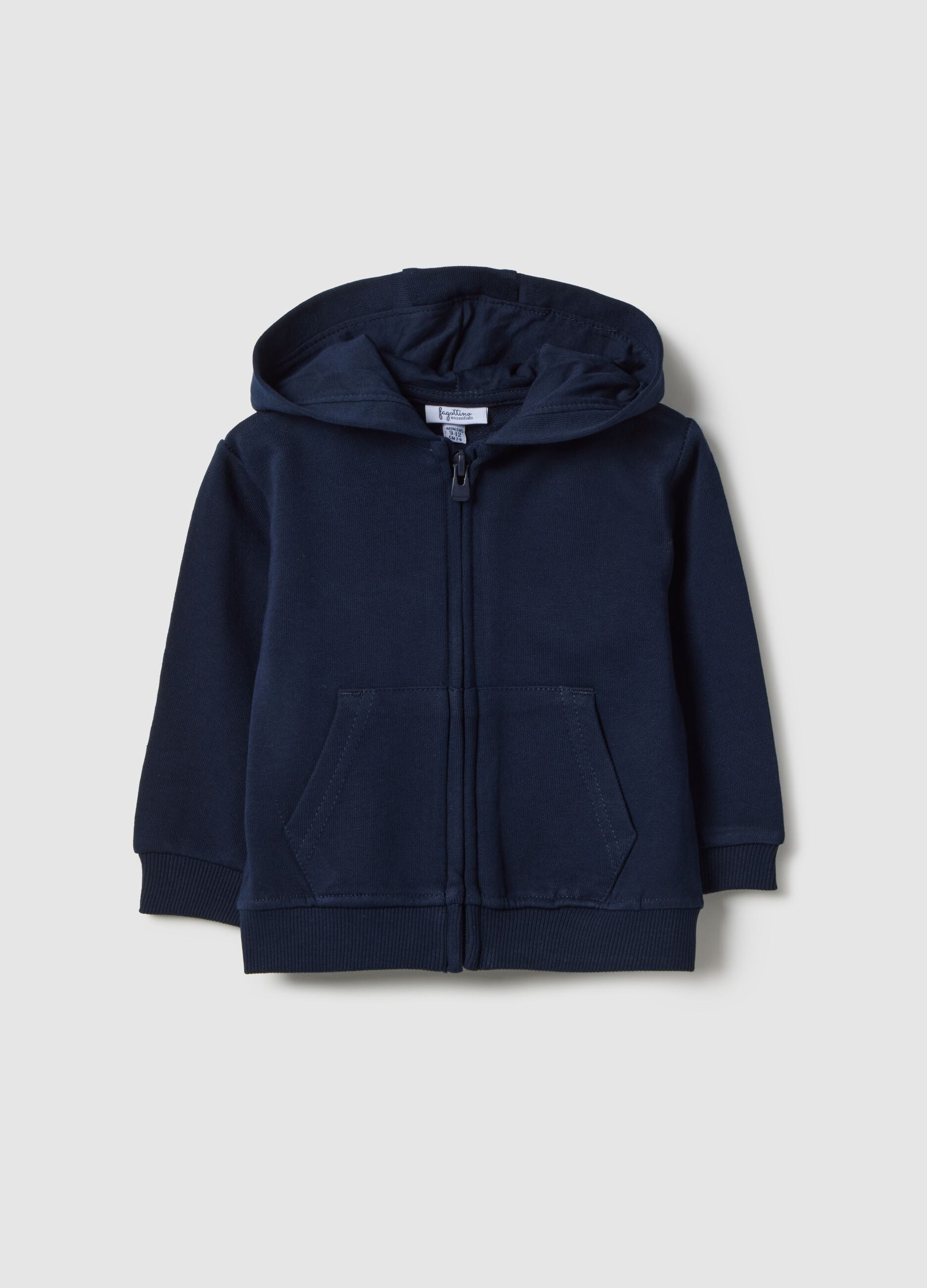 Blue pure cotton hoodie for kids with regular fit and zip