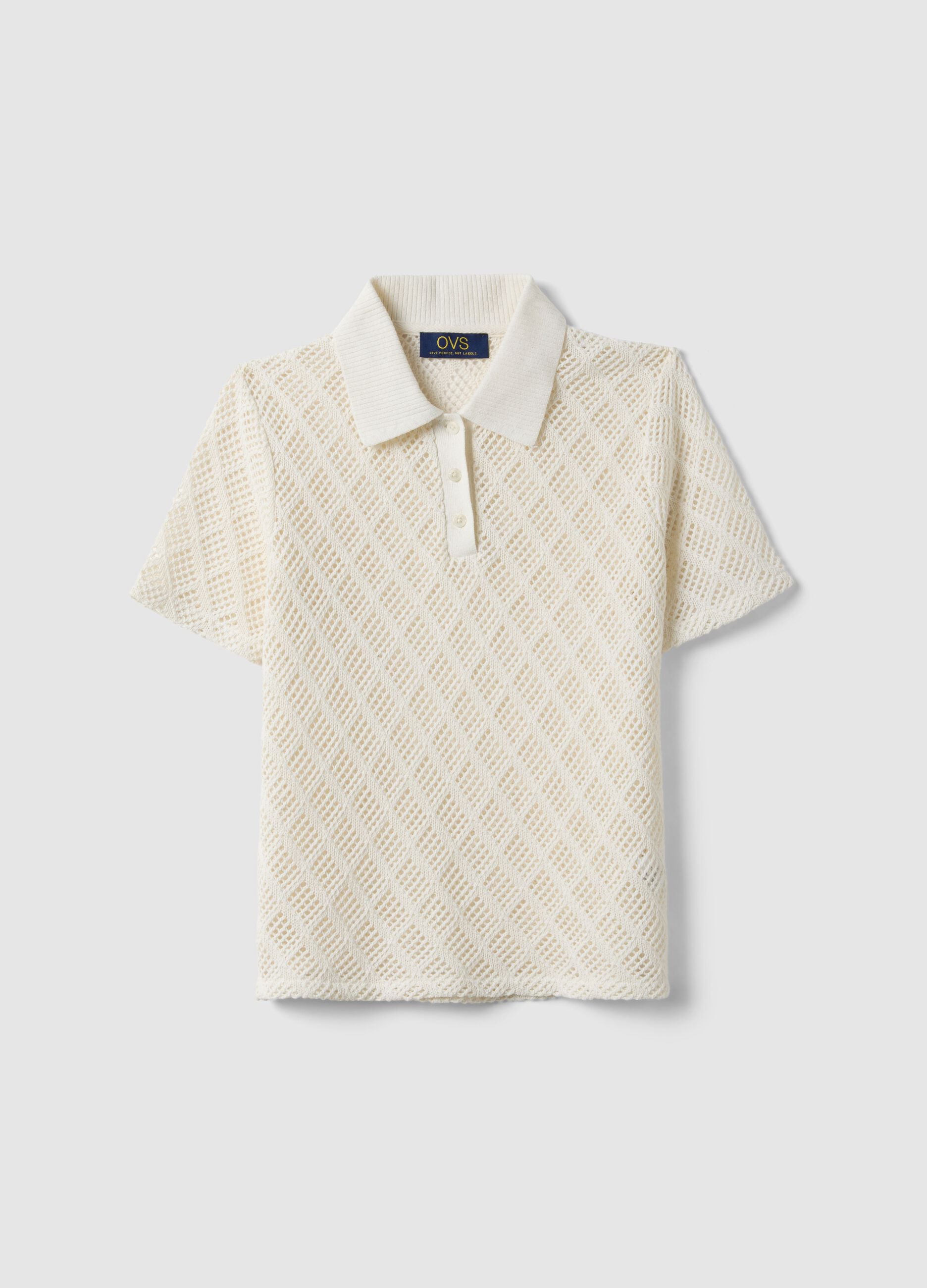 White regular fit polo with mesh texture