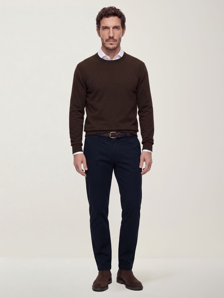 Brown crew-neck viscose-blend jumper, regular fit_1