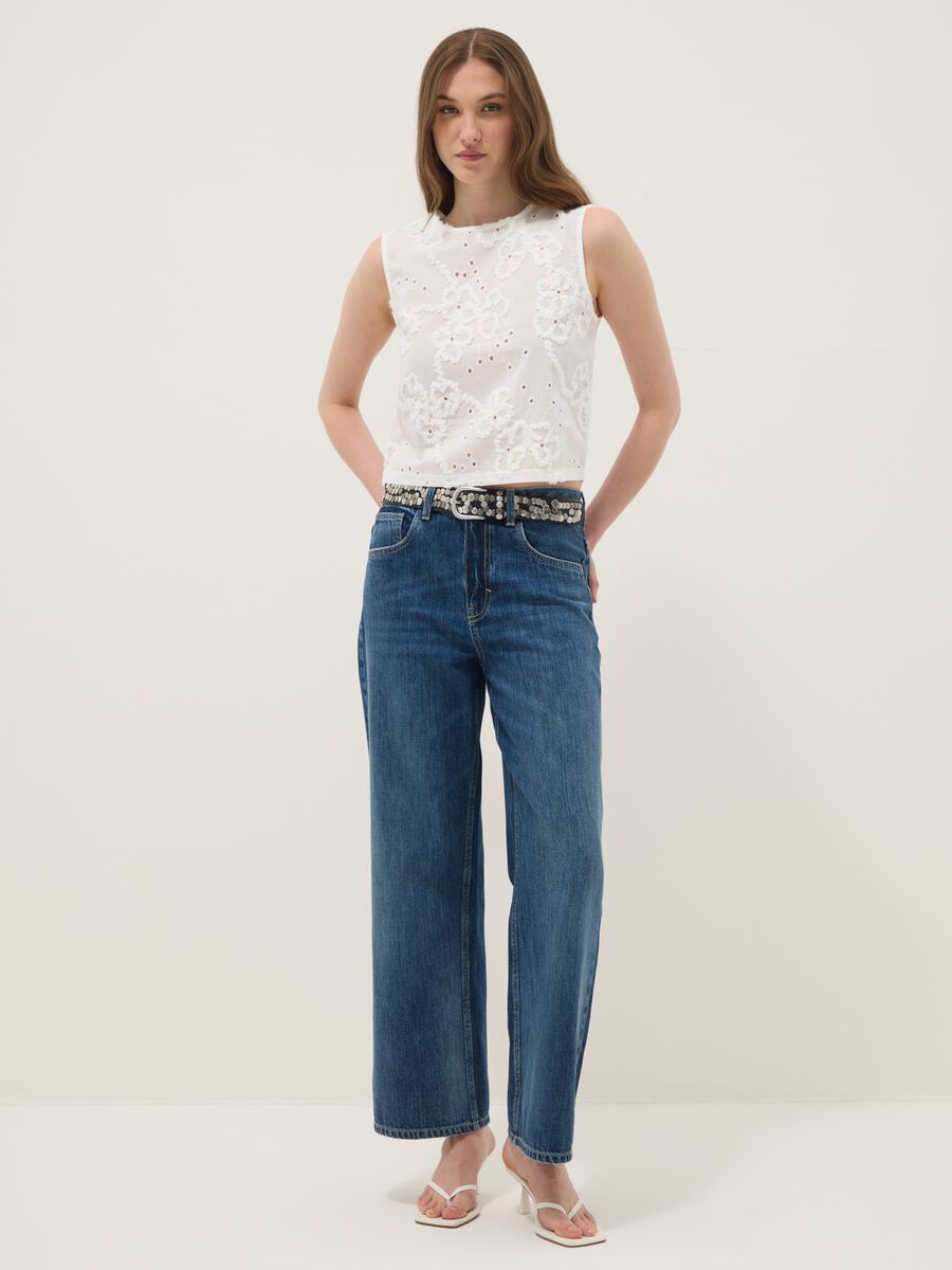 White pure cotton tank top with floral embroidery_2