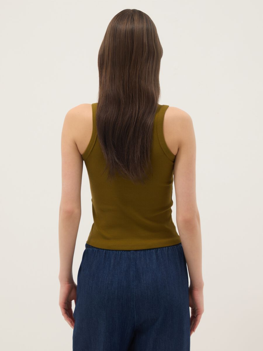 Green fitted ribbed stretch cotton tank top_3