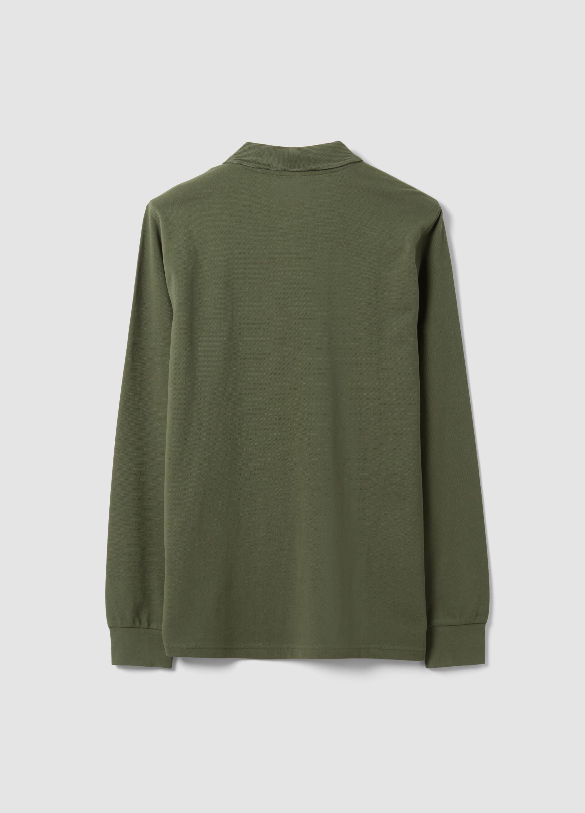 Green long-sleeve organic cotton piqu&eacute; polo shirt, regular fit