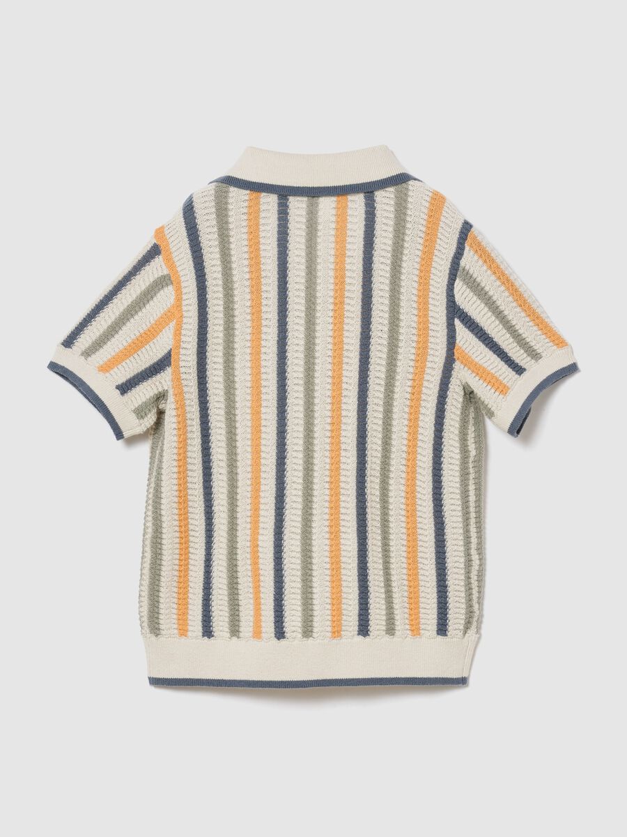 Polo in puro cotone a righe con lavorazione crochet_1