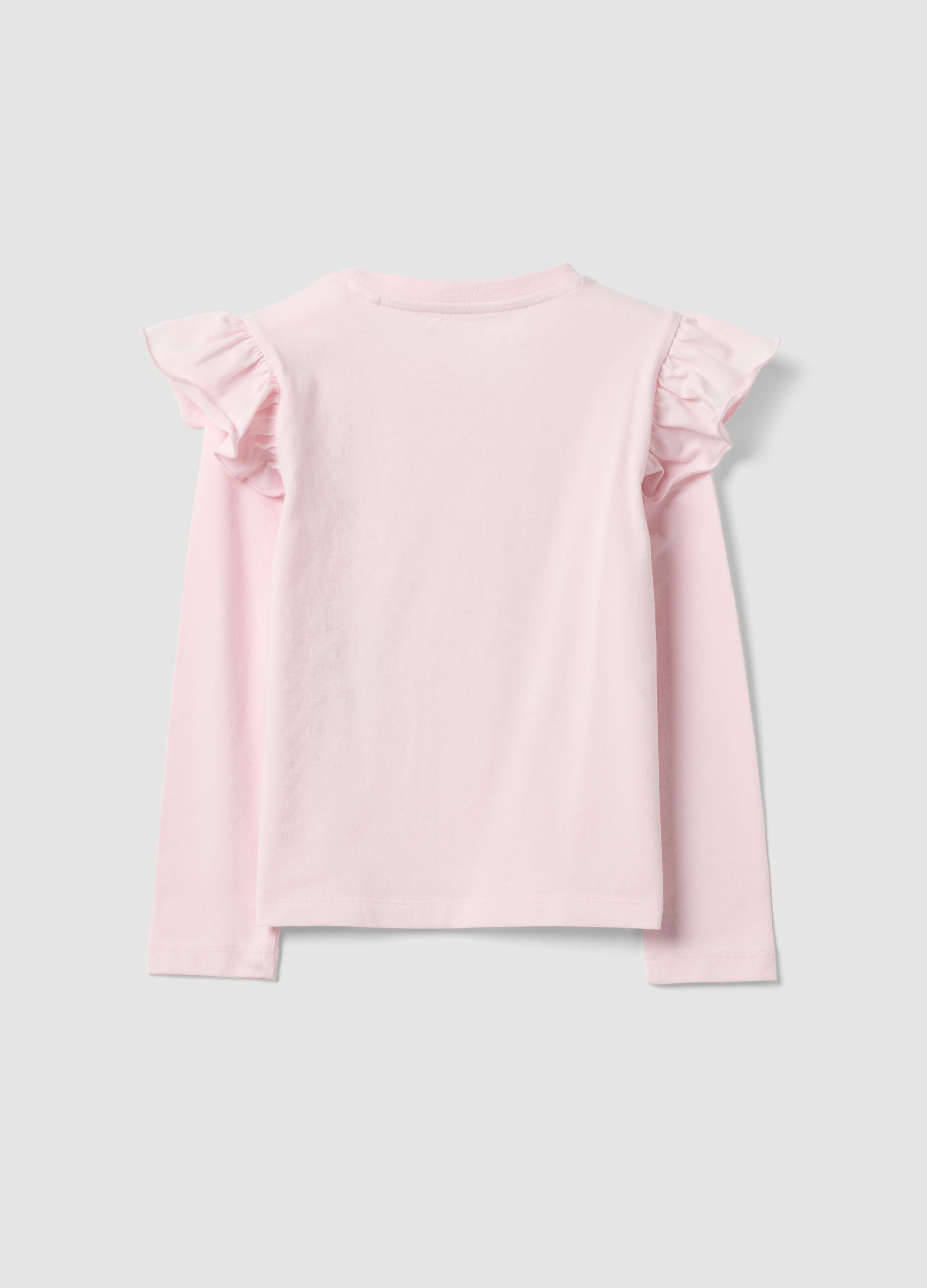 Girls&rsquo; pink stretch cotton T-shirt with ruffles and Frozen print