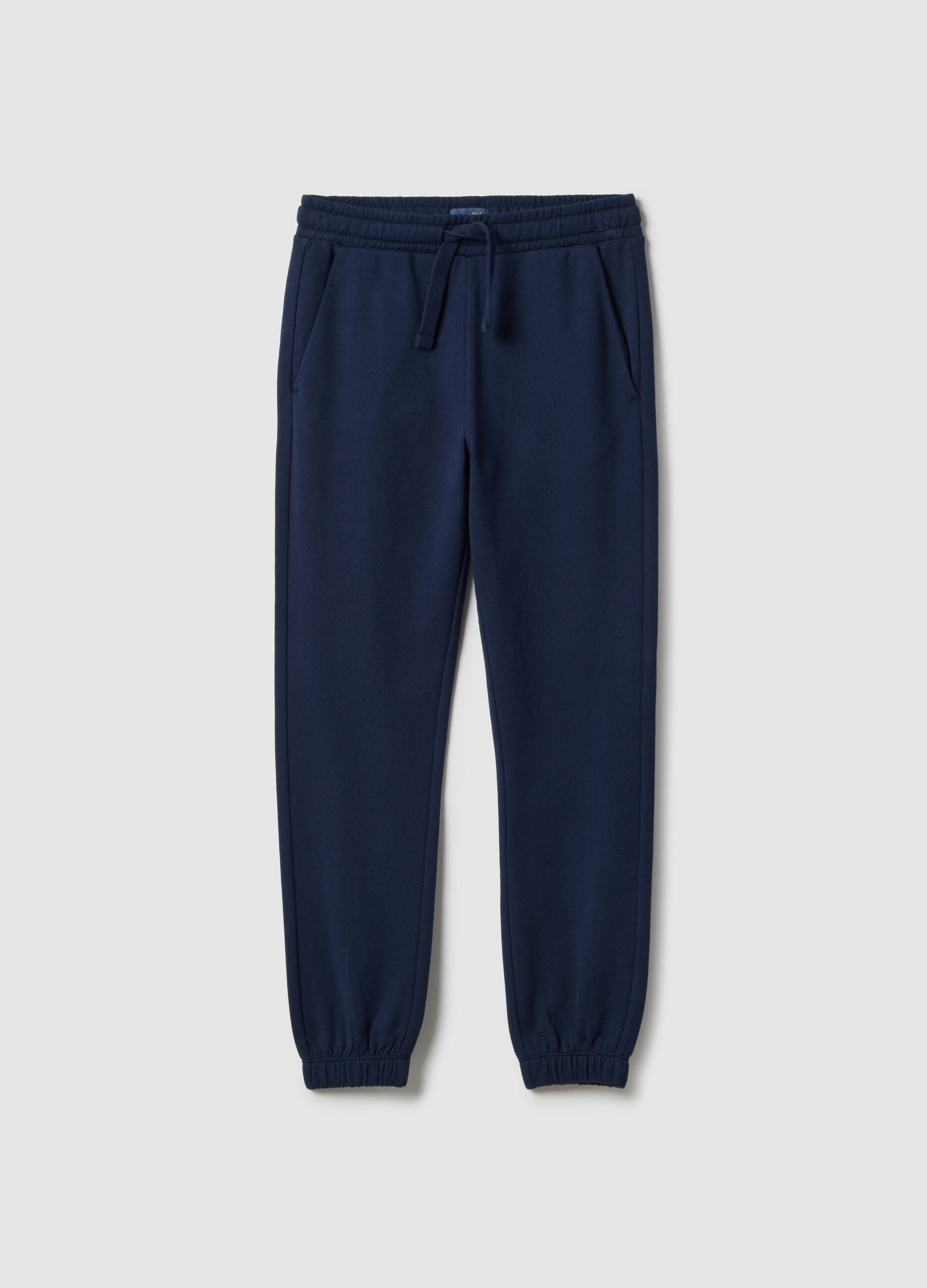Boys' blue regular fit pure cotton jogger trousers