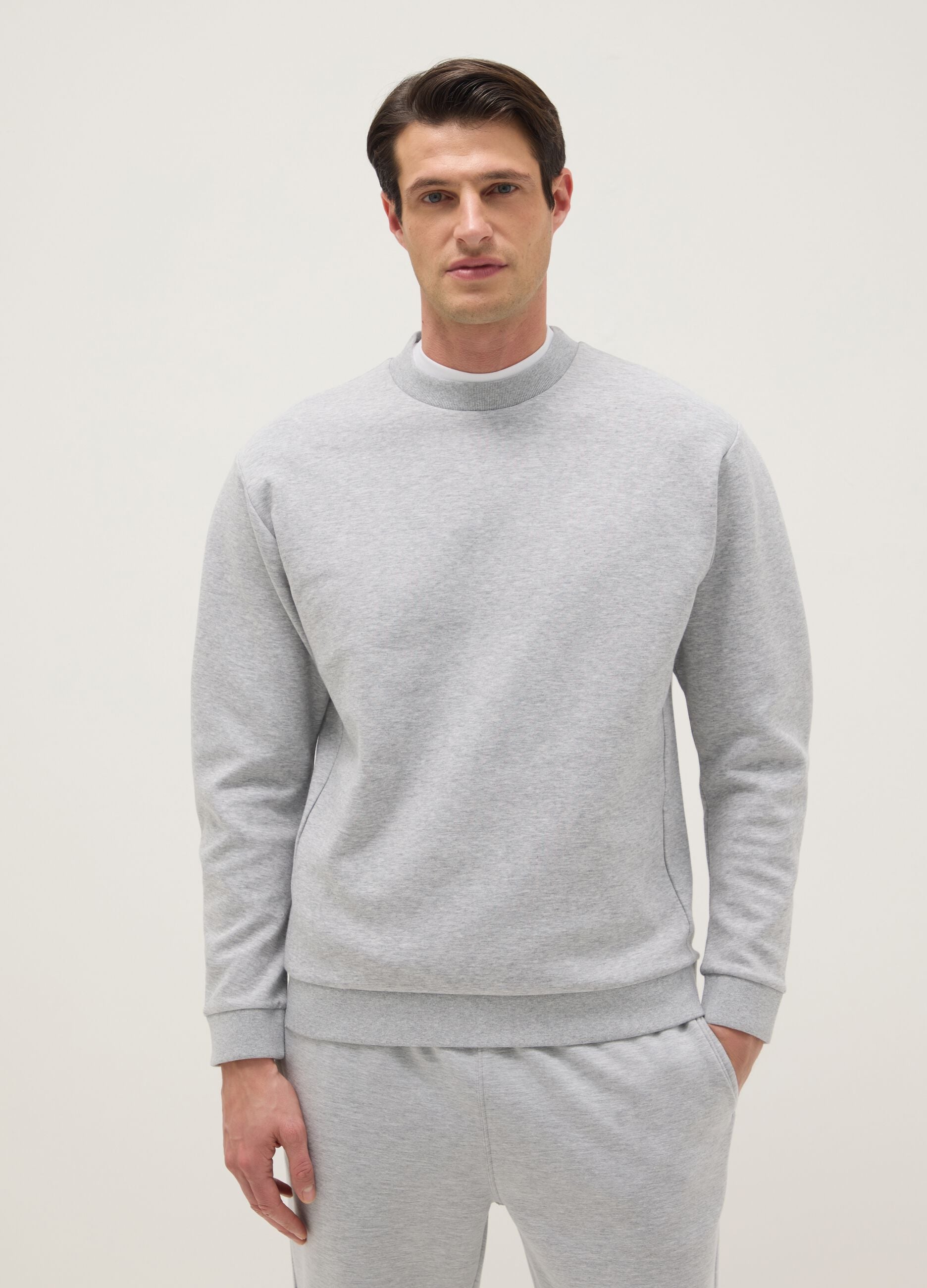 Grey cotton blend regular fit crew neck sweatshirt