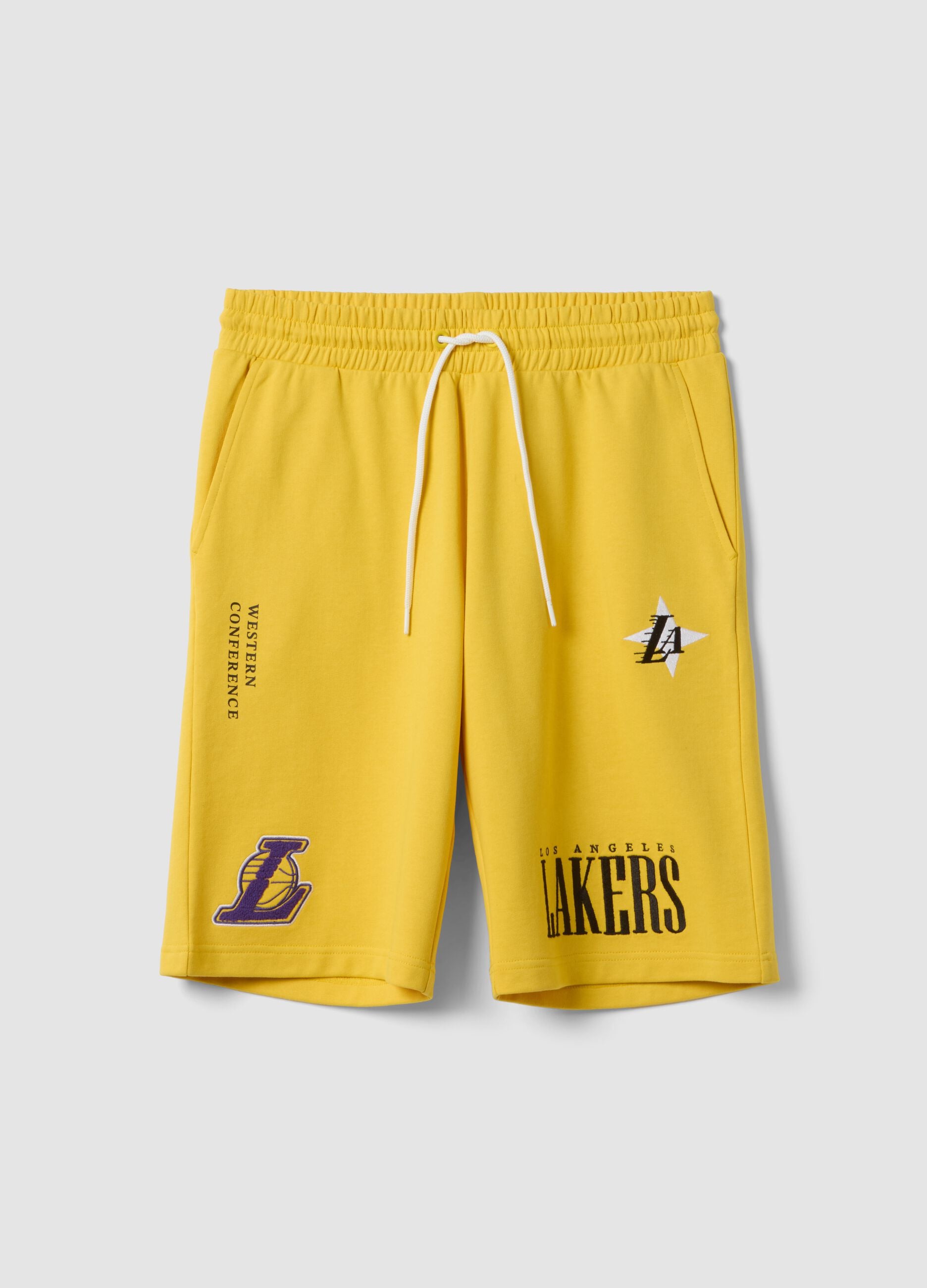 Yellow cotton-blend sports shorts with Lakers logo