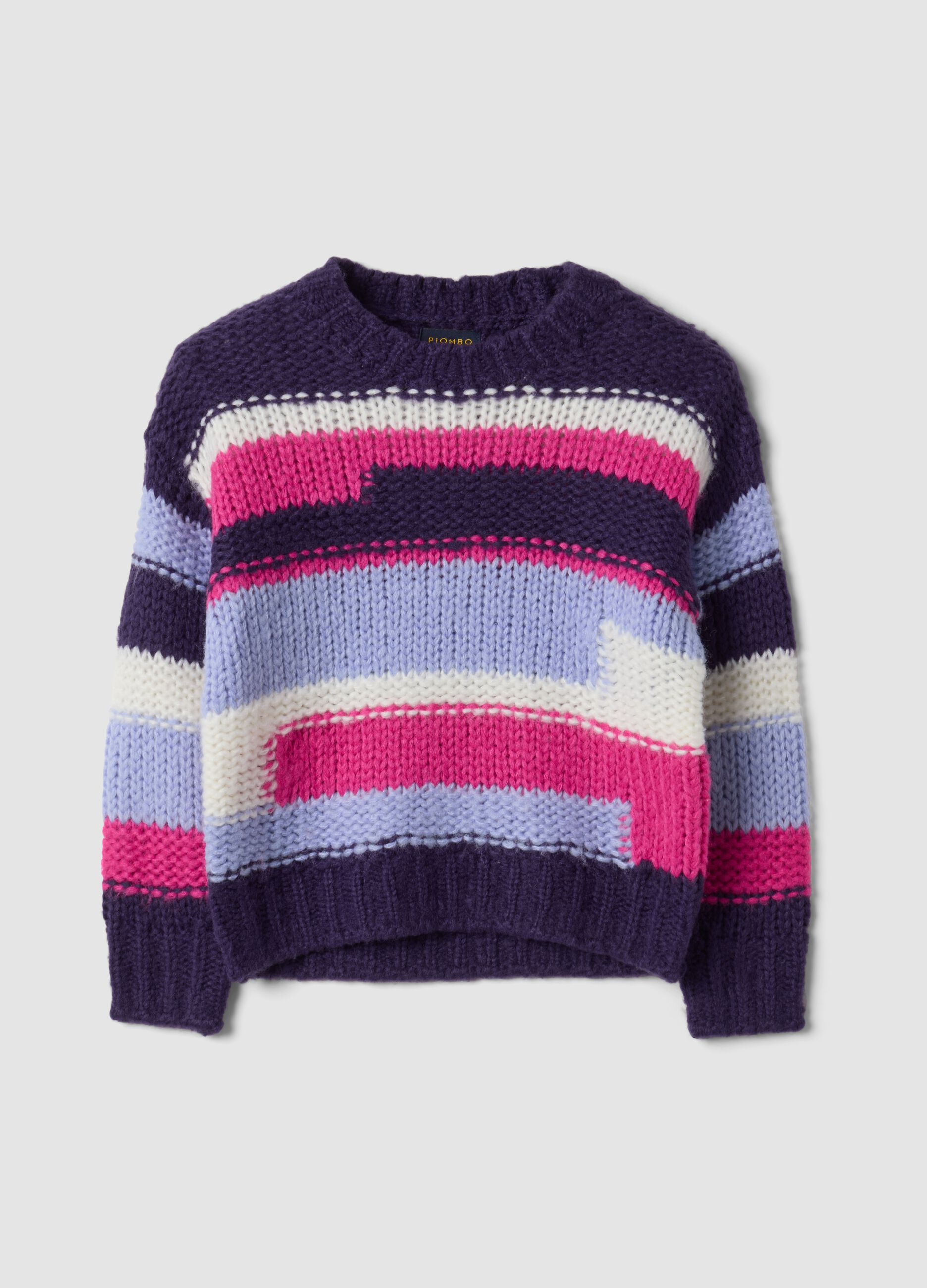 Purple striped crew-neck jumper, regular fit