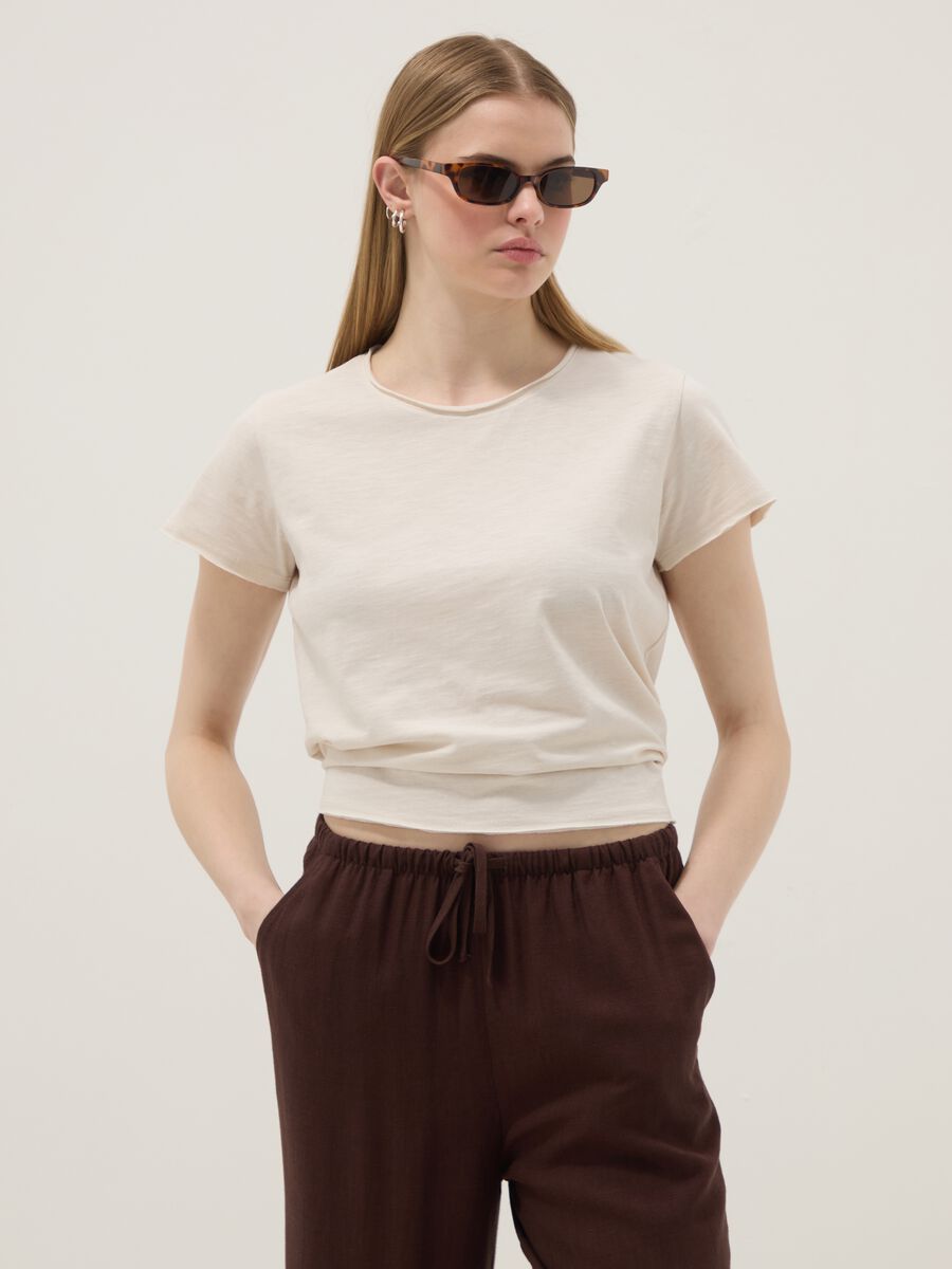 Beige pure cotton short-sleeve T-shirt, regular fit_0