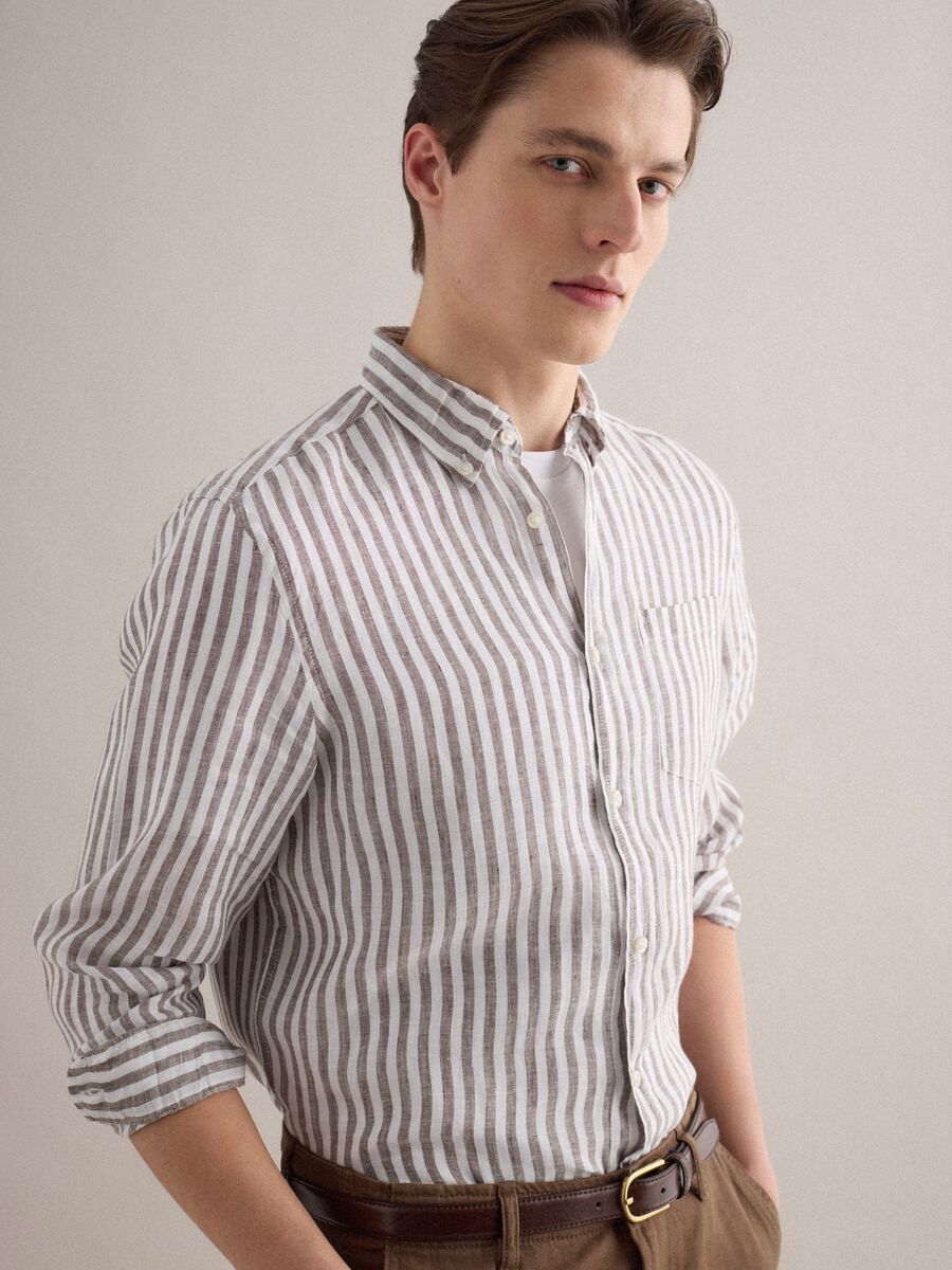 Long-sleeve pure linen multicolour striped shirt regular fit_1