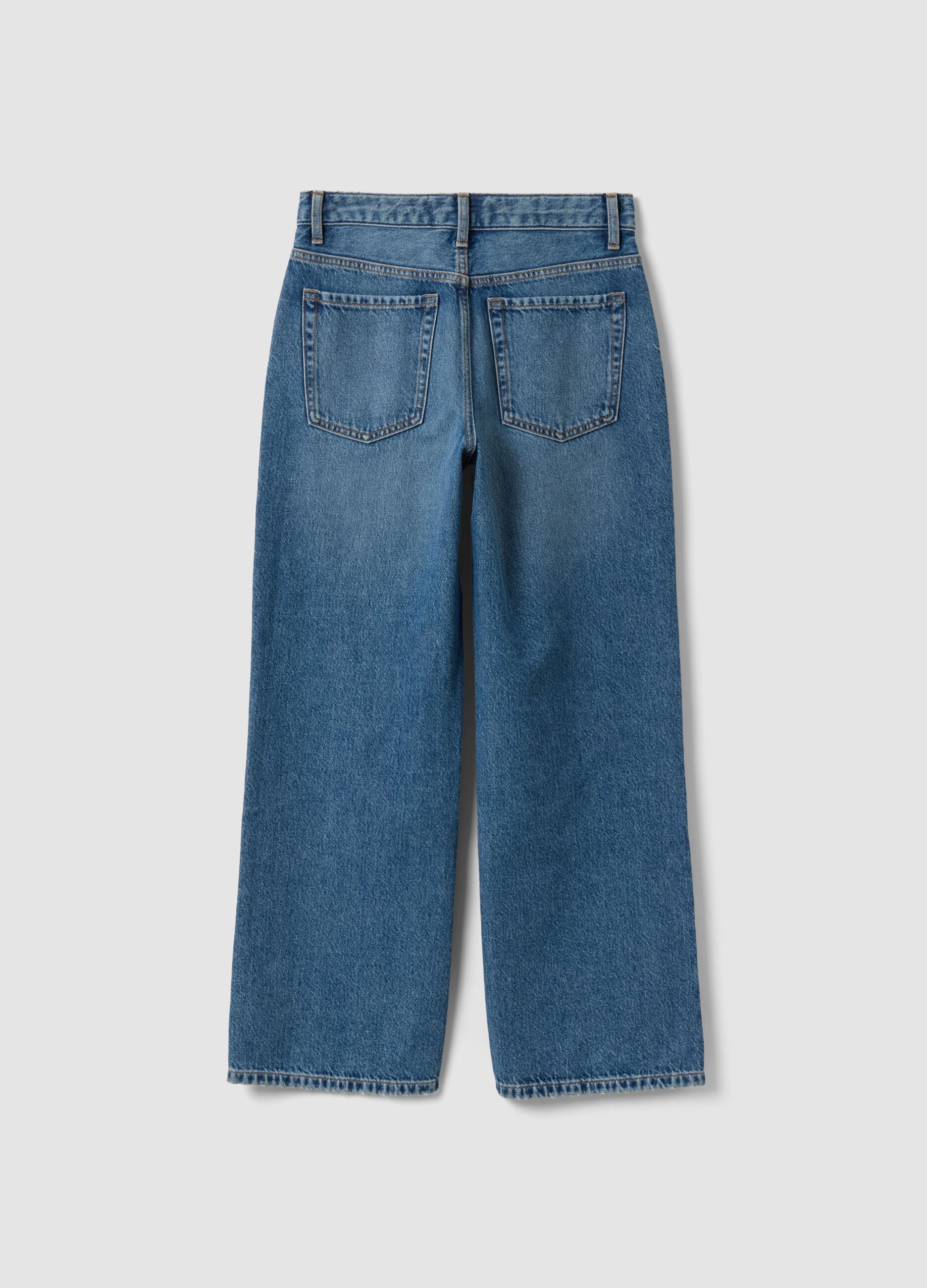 Blue denim pure cotton straight-fit jeans