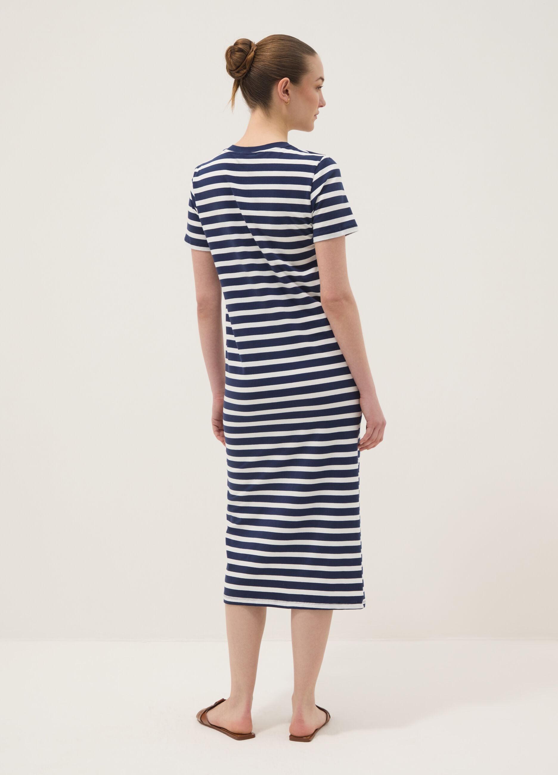 Blue striped stretch cotton maxi dress